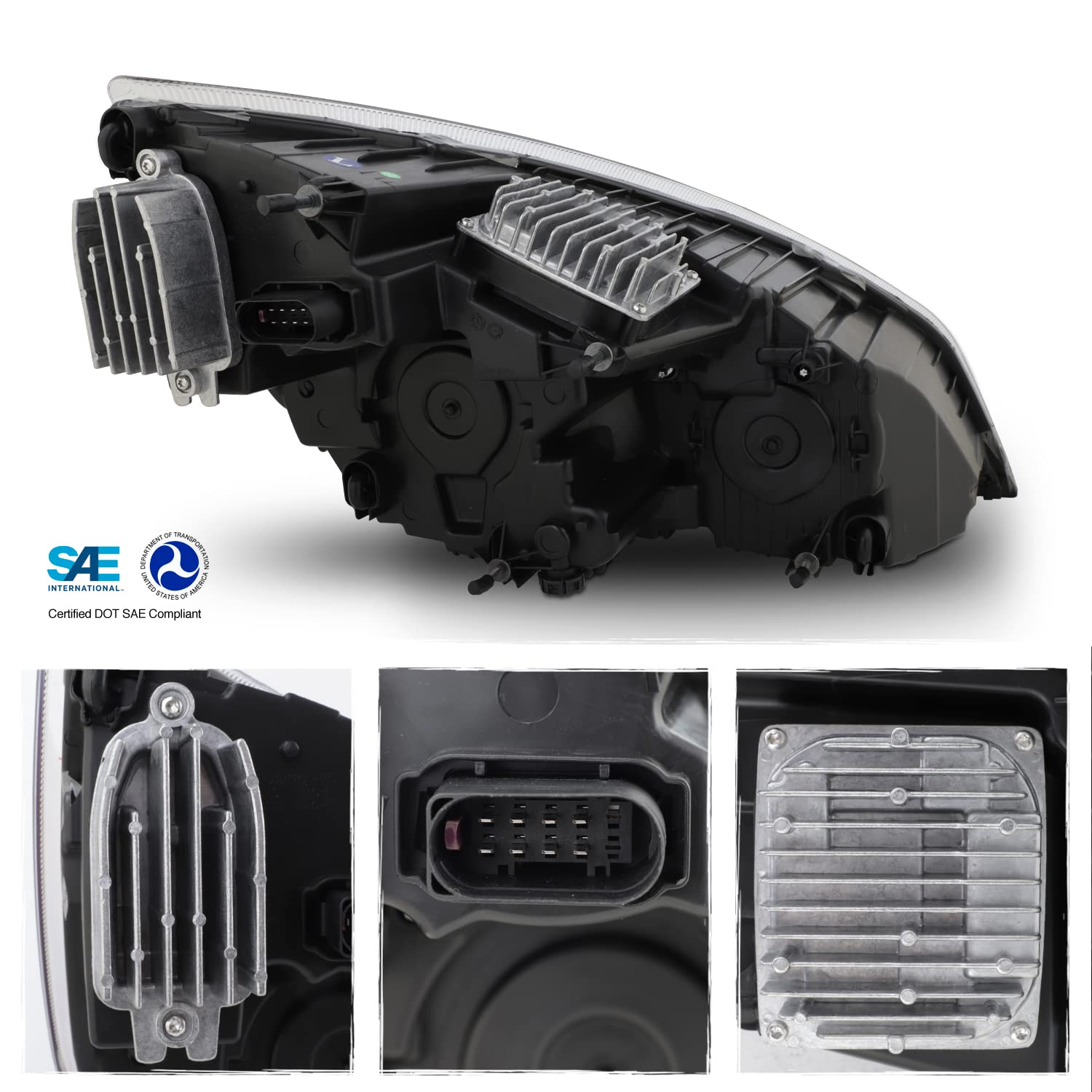AKKON - Full-LED Black Housing Headlights Fits 2018-2023 Freightliner Cascadia 113 116 125 126 - Driver Side Replacement