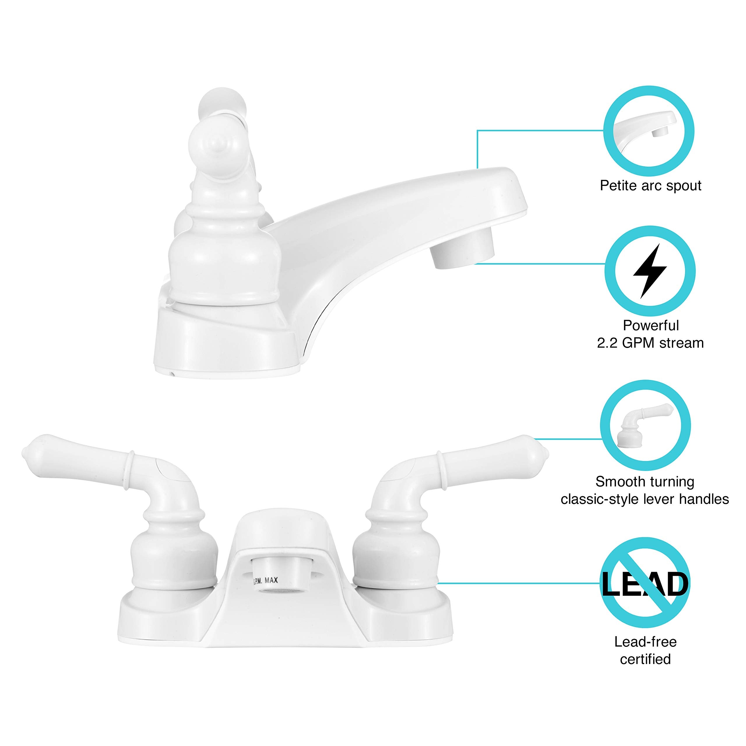 Dura Faucet RV DF-PL700C-WT 2-Hole Bathroom Faucet with Classic 2-Handles (White)