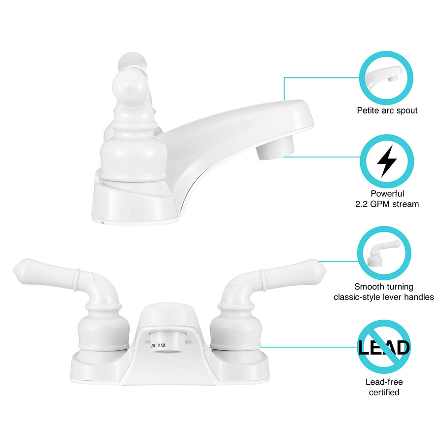 Dura Faucet RV DF-PL700C-WT 2-Hole Bathroom Faucet with Classic 2-Handles (White)