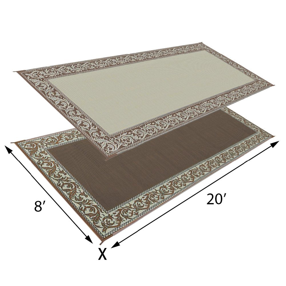 Camping Stylish RC7 Brown/Beige 8' x 20' Classical Mat, 1 Pack