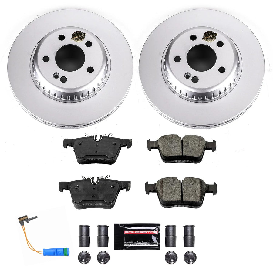 Power Stop CRK8047 Brake Kit Rear Geomet Coated and 1 Rear Sensor Wire For Mercedes-Benz C300 2015-2021, Mercedes-Benz C350e 2016-2018, Mercedes-Benz C400 2015 [Model Specific]