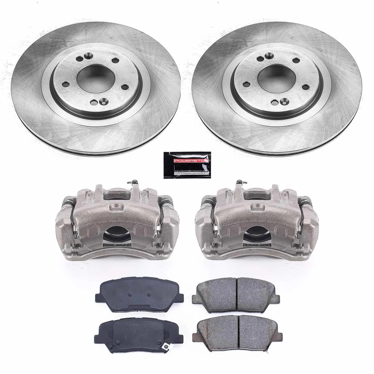 Power Stop KCOE7064 Replacement Autospeciality Front Caliper Kit- OE Rotors, Ceramic Brake Pads, Calipers For Hyundai Santa Fe Sport 2013-2016, Kia Sorento 2014-2020 [Model Specific]