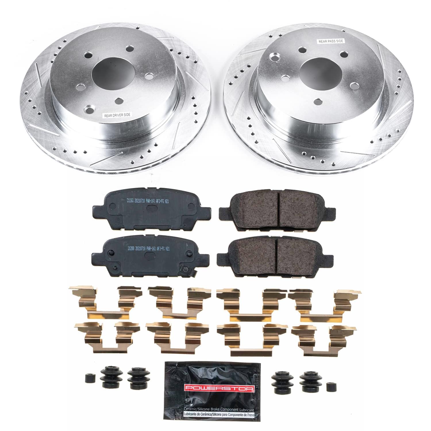 Rear POWERSTOP Z26 Carbon-Fiber Ceramic Brake Pads with Drilled and Slotted Rotors Brake Kit For INFINITI FX35 2009 [Vehicle Specific]