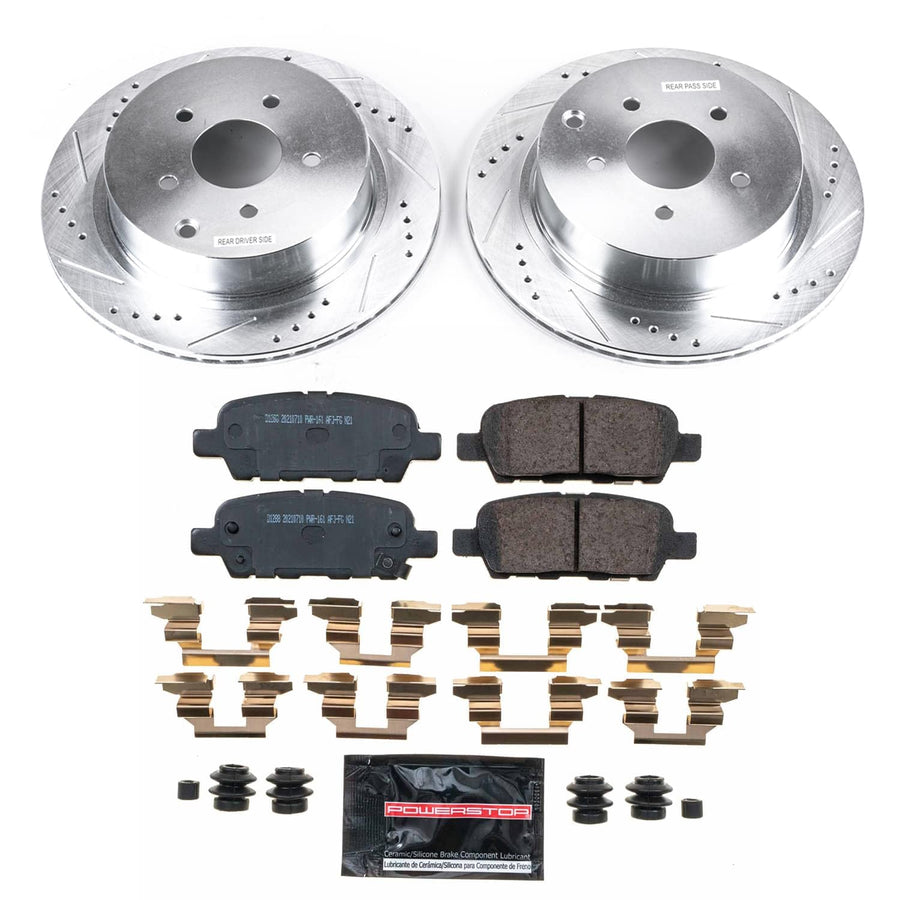 Rear POWERSTOP Z26 Carbon-Fiber Ceramic Brake Pads with Drilled and Slotted Rotors Brake Kit For INFINITI FX35 2009 [Vehicle Specific]