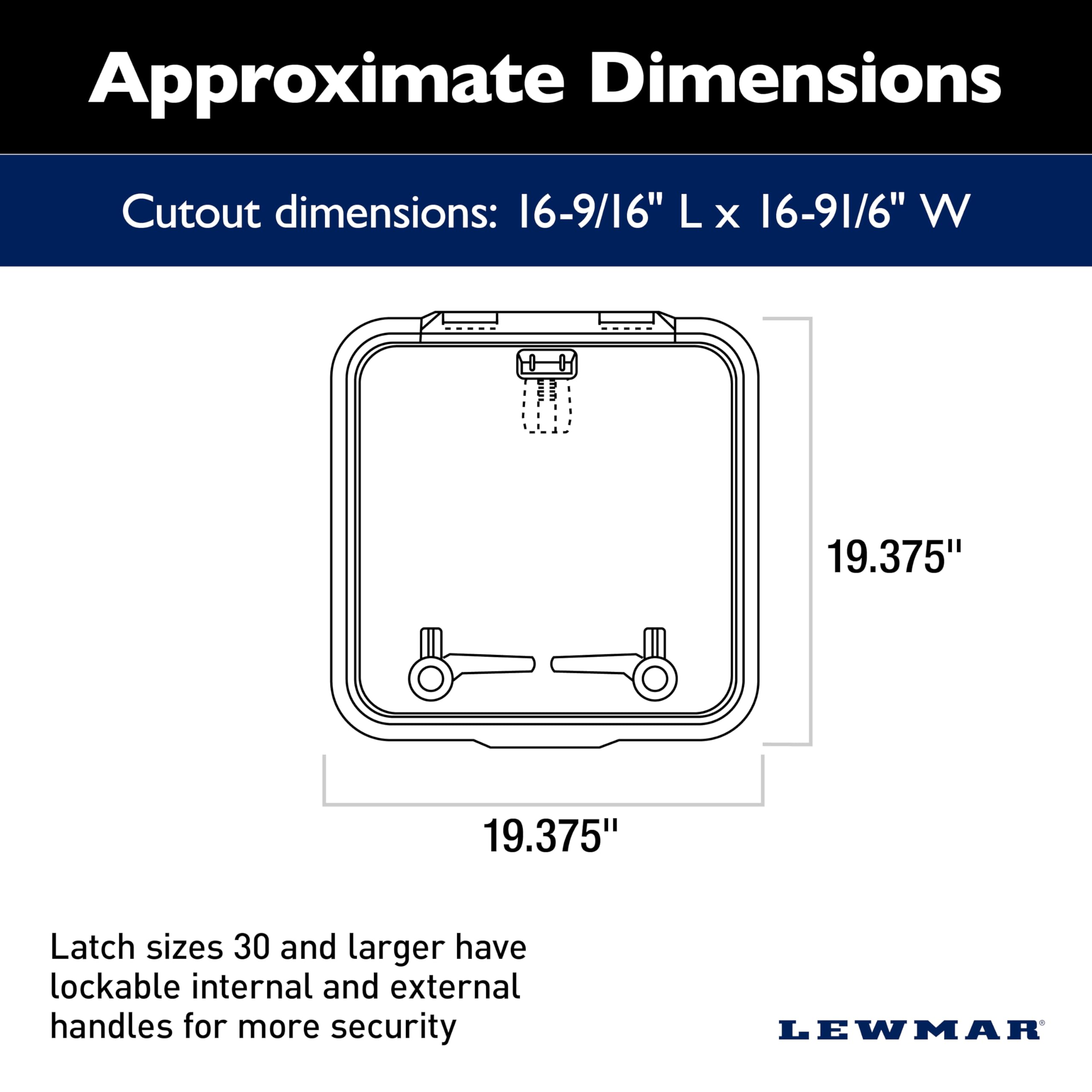 Lewmar Replacement Medium Profile Boat Hatch Flange Base - Size 40, Corrosion-Resistant Anodized Aluminum Frame, Lockable Handles, Friction Levers Open in All Positions Up to 95 Degrees