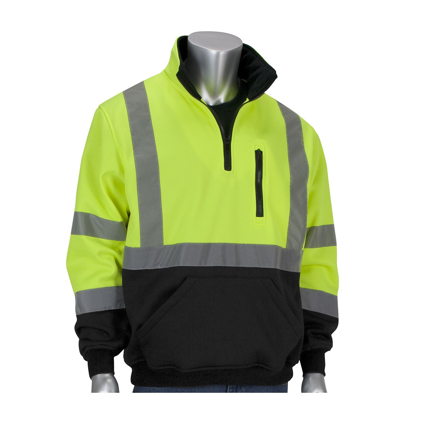 Black/Lime Yellow PIP 3XL Polyester Fleece Cold Weather Sweatshirt - 3 Pockets - 616314-18538 [PRICE is per EACH]