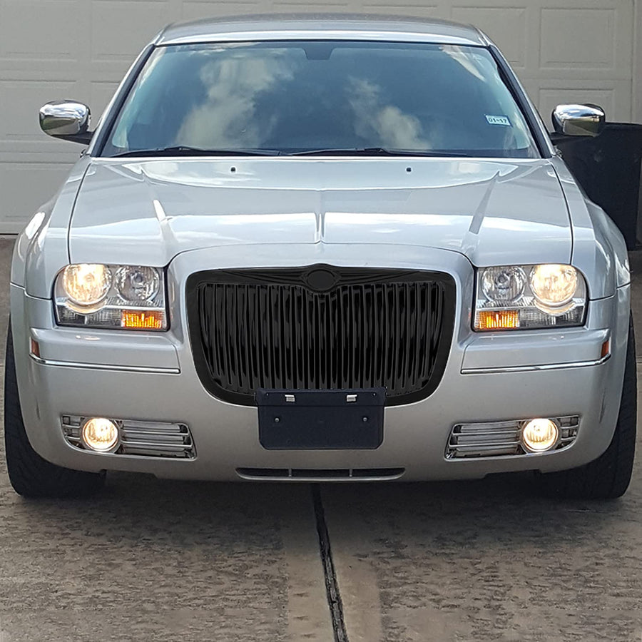 Spec-D Tuning Front Vertical Grill Hood Grille Black Compatible with 2005-2010 Chrysler 300 300C