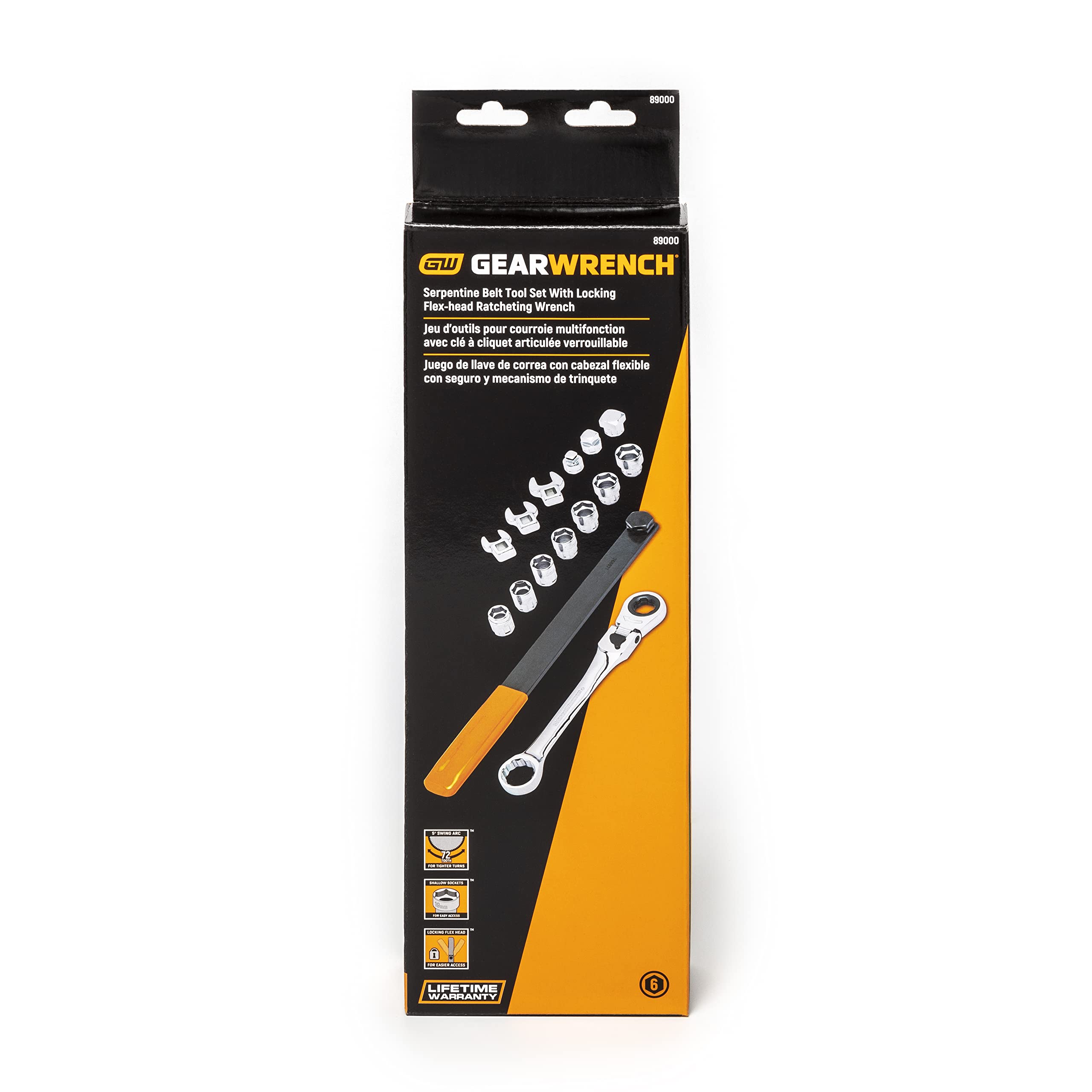 15 Pc. GEARWRENCH Serpentine Belt Tool Set with Locking Flex Head Ratcheting Wrench - 89000