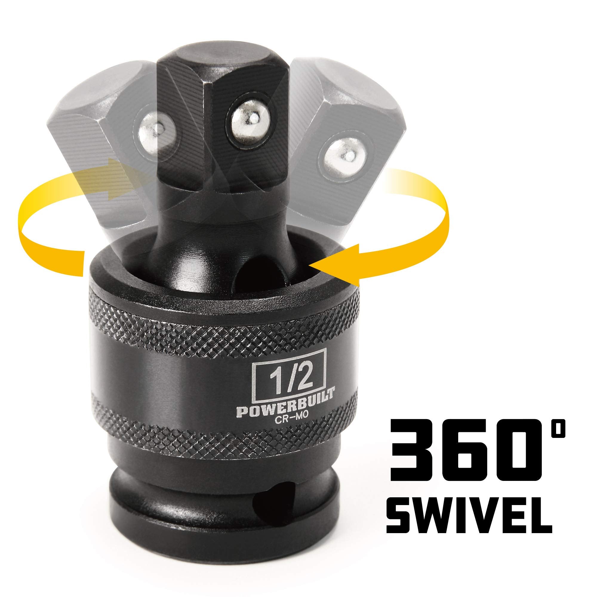 Powerbuilt 7 Piece Universal Joint and Adapter Set, Impact Socket 1/4" 3/8" 1/2" Drive, 4 Piece Adapters and 3 Piece Flexible Socket Swivel U-Joint, Chrome-Moly made - 647095