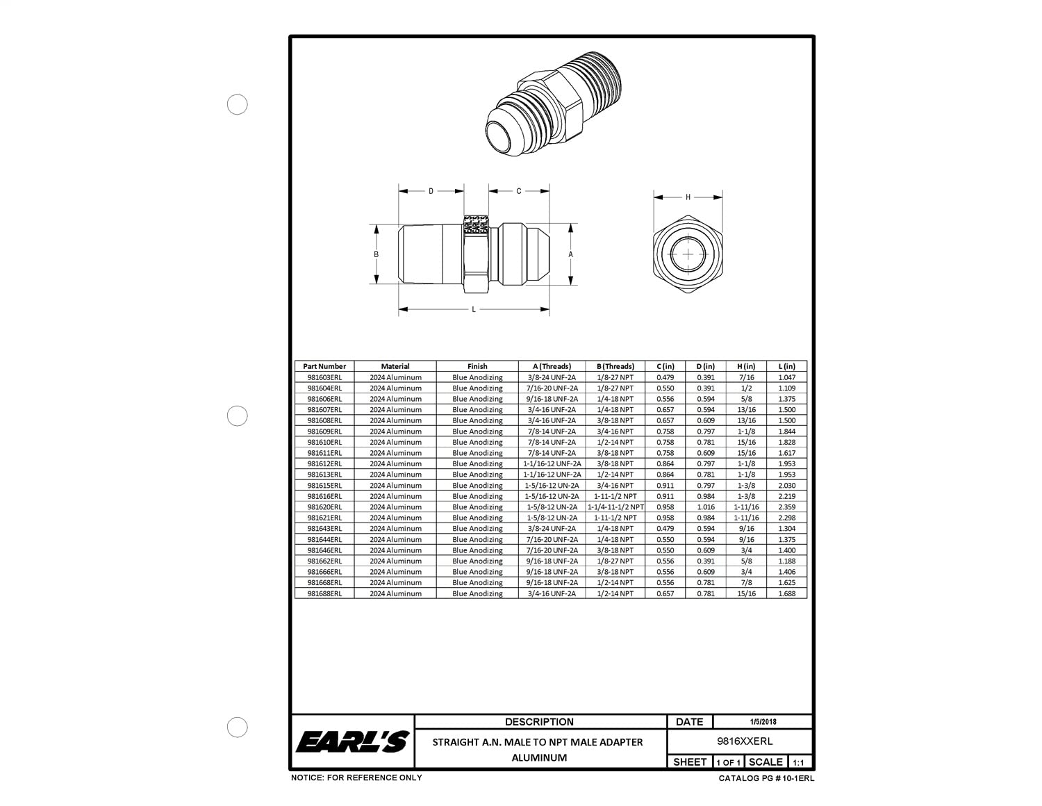 Earl s Performance 981668 St. #6 > 1/2 Npt Adpt.