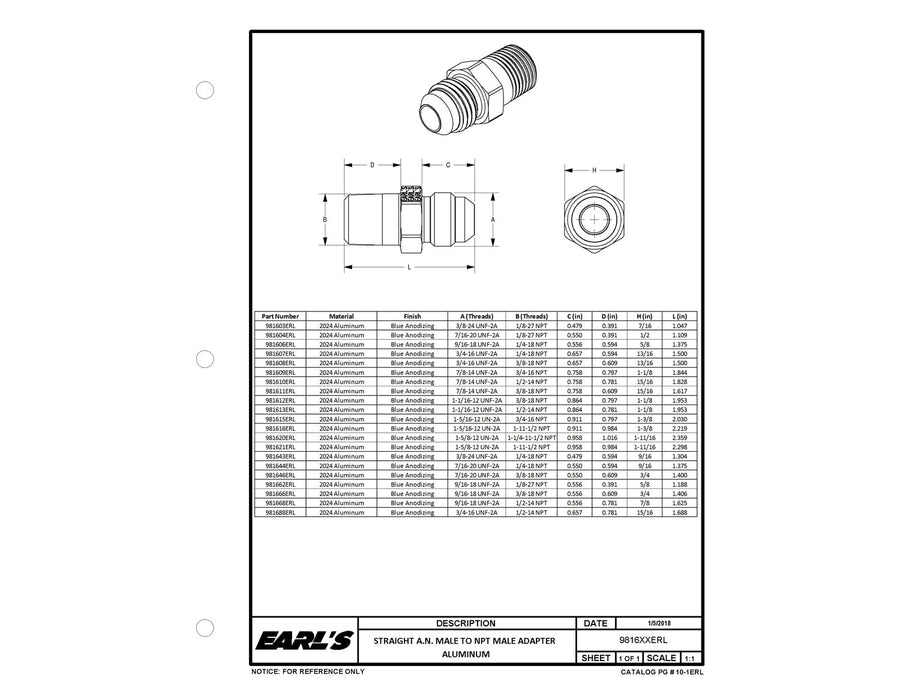 Earl s Performance 981668 St. #6 > 1/2 Npt Adpt.