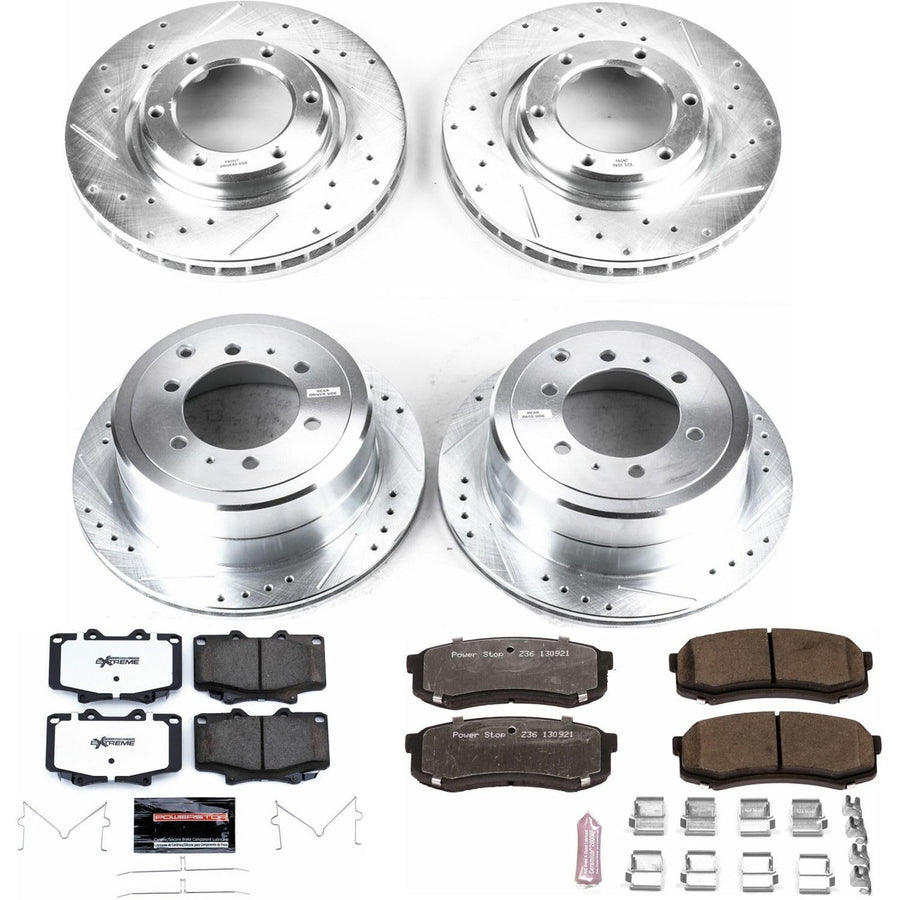 Power Stop Brake Kit Front & Rear For 1996 1997 Lexus LX450 1993 1994 1995 1996 1997 Toyota Land Cruiser - Truck & Tow Carbon Fiber Ceramic Pads & Drilled & Slotted Rotors Replacement, K1155-36