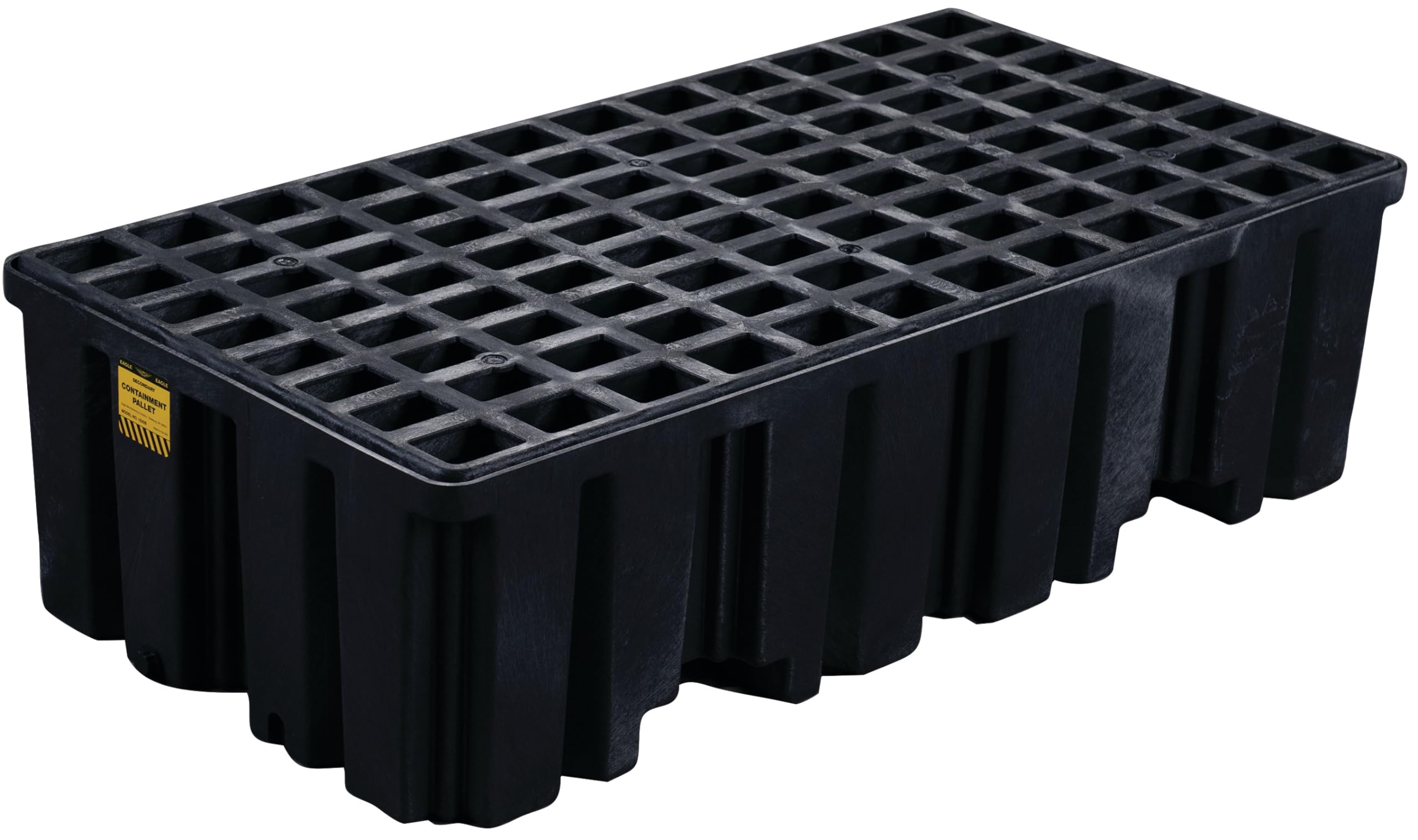 2 Eagle Drum Spill Containment Pallet with Drain and Forklift Pockets, 51.5"x26.25"x13.75", 66 Gallon Sump, 4,000 lbs. Load Capacity Secondary Containment Pallet, Made in USA, Black, 1620B