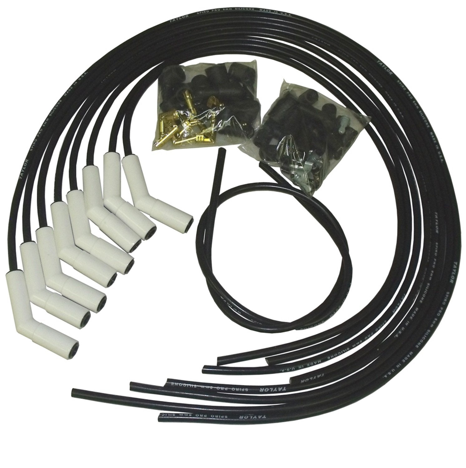 Taylor Cable 75053 Universal Wire Set 135? Black 8mm Spiro Pro White Ceramic Boot