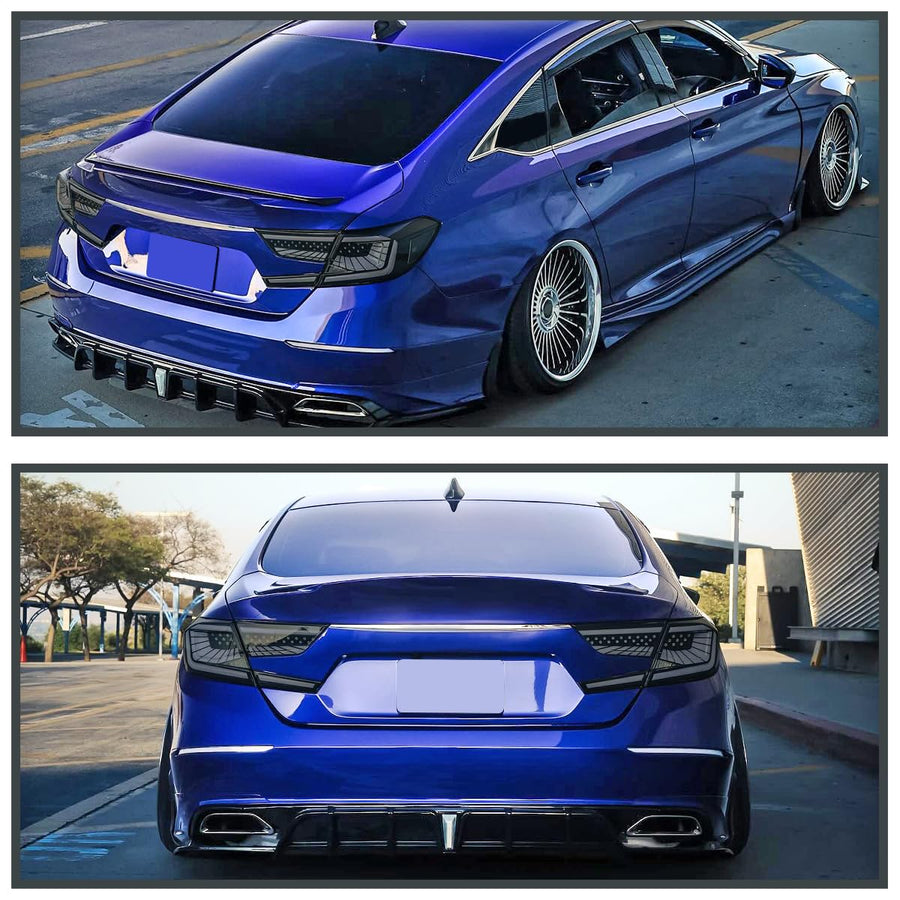 Black Smoke LED Sequential Tail Lights SPEC-D TUNING w/White Light Strips and Startup Animation Compatible with 2018-2022 Honda Accord 4Dr Sedan, Left + Right Pair Assembly