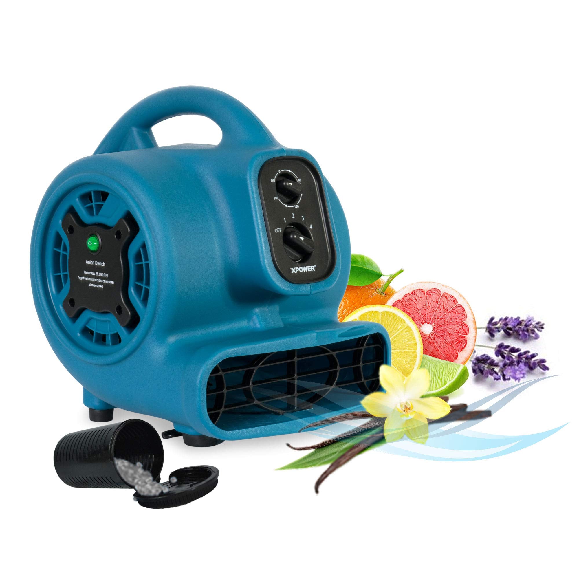 Freshen Aire XPOWER P-260NT 1/4 HP, 925 CFM, 4 Speeds Mini Mighty Scented Air Mover, Utility Fan, Dryer, Blower with Ionizer and Timer, Blue