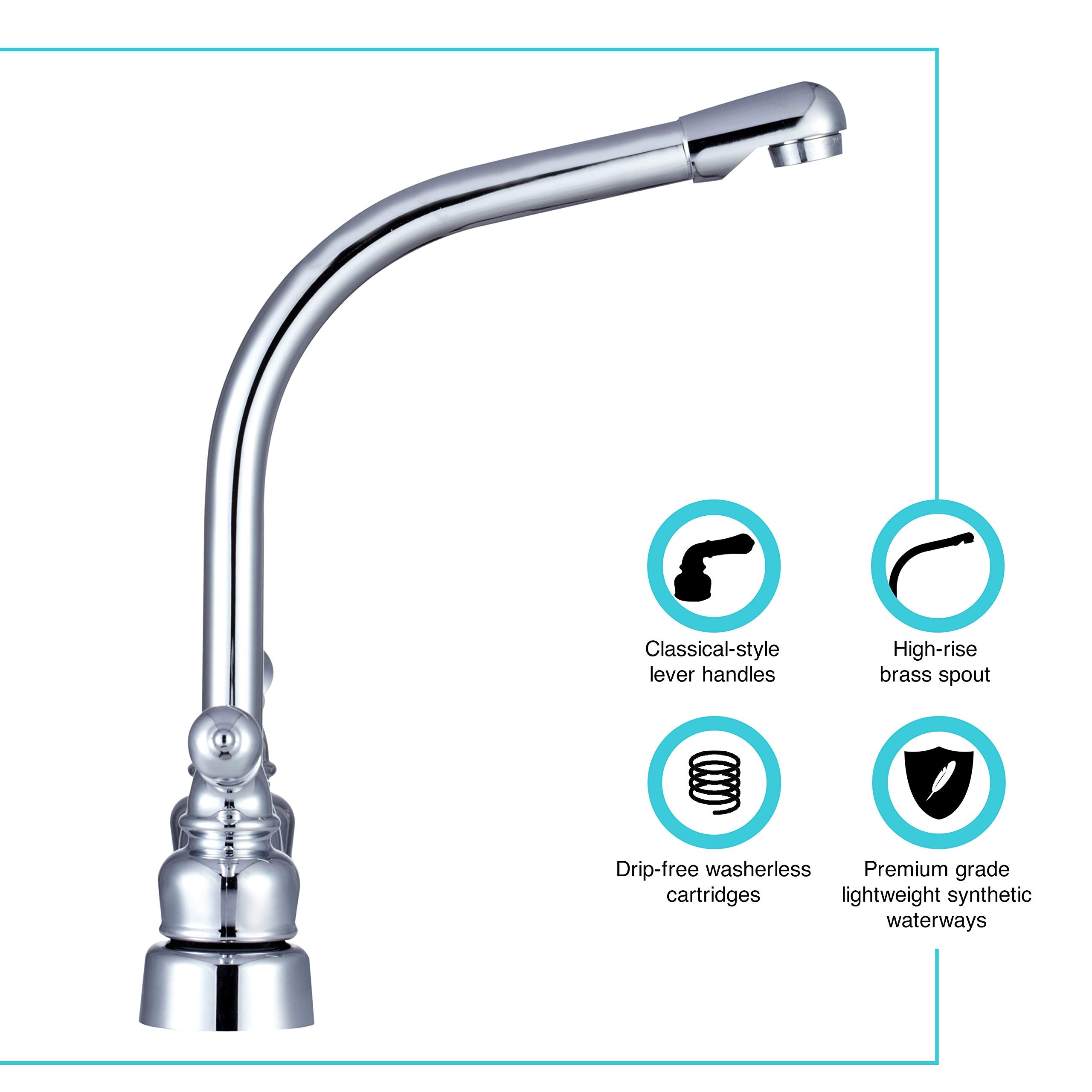 Dura Faucet Hi-Rise DF-PK210C-CP Kitchen Sink Faucet with Classical Levers (Chrome)