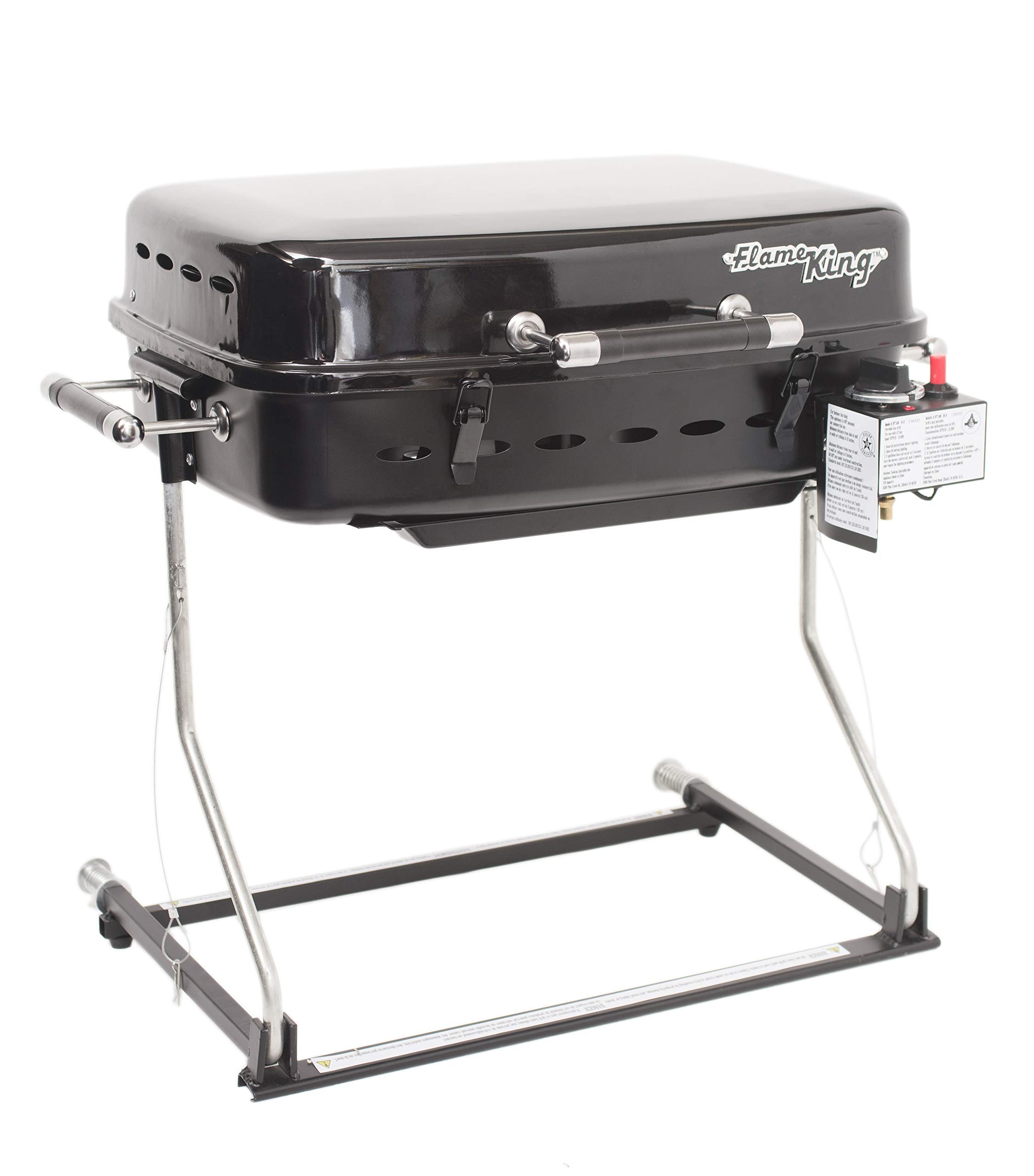YSNHT500 Flame King - Mounted BBQ RV Or Trailer - Motorhome Gas Grill - 214 Sq Inch Cooking Surface - Adjustable Flame Controller, Black