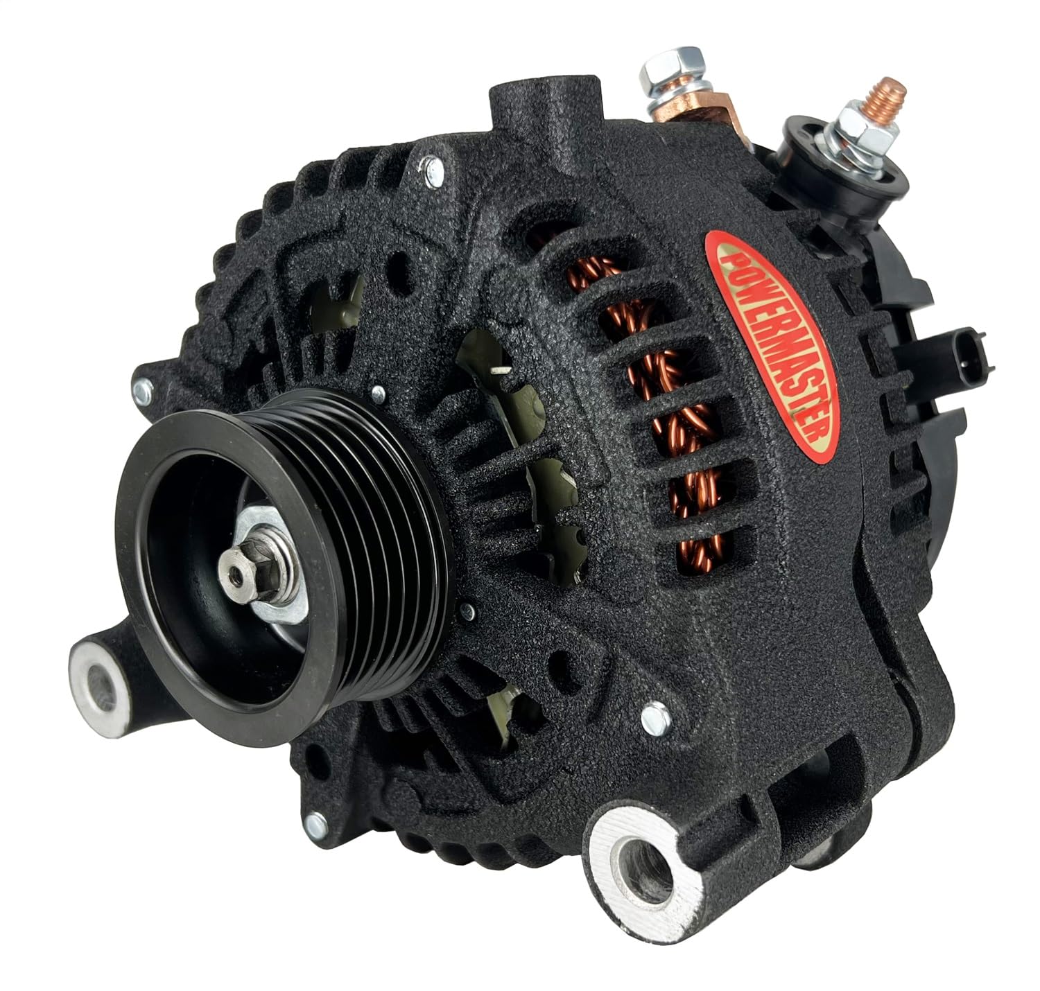 Alt Powermaster Denso/Jeep Black Wrinkle 245A 6 Grv Solid Pulley