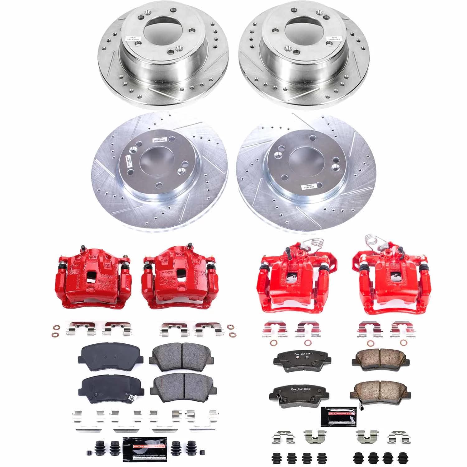 Power Stop Z23 Daily Driver KC6504 Front and Rear Brake Caliper Kit-Drilled/Slotted Rotor, Brake Pads & Calipers