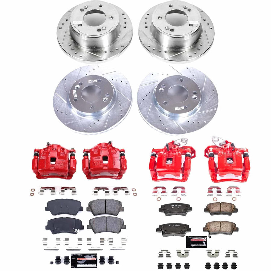 Power Stop Z23 Daily Driver KC6504 Front and Rear Brake Caliper Kit-Drilled/Slotted Rotor, Brake Pads & Calipers