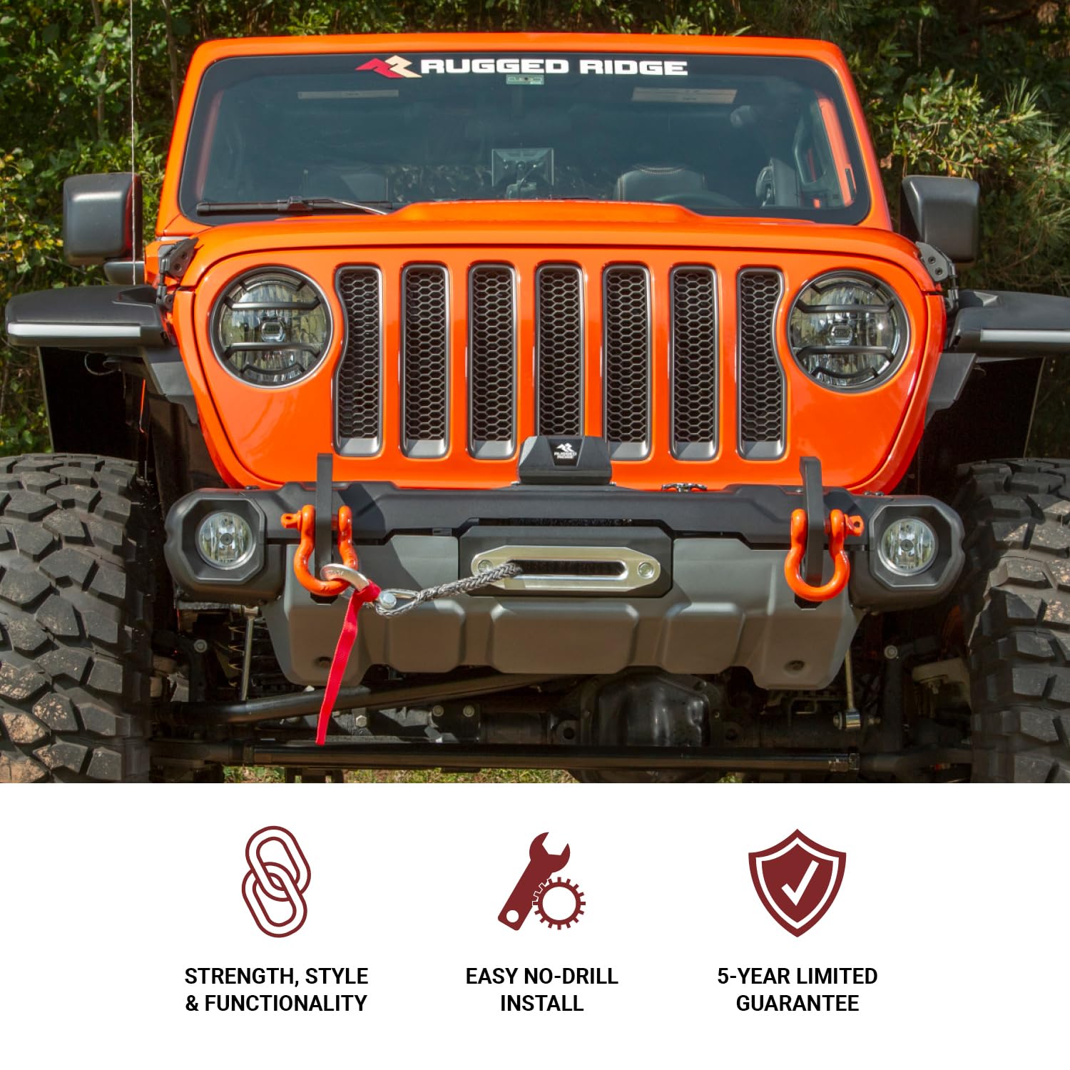 Venator Rugged Ridge Bumper, Front for Jeep Wrangler/Gladiator | Full Width w/Winch Tray, Steel, Black | 11549.42 | Fits 2018-2025 Jeep Wrangler JL; 2020-2025 Jeep Gladiator JT