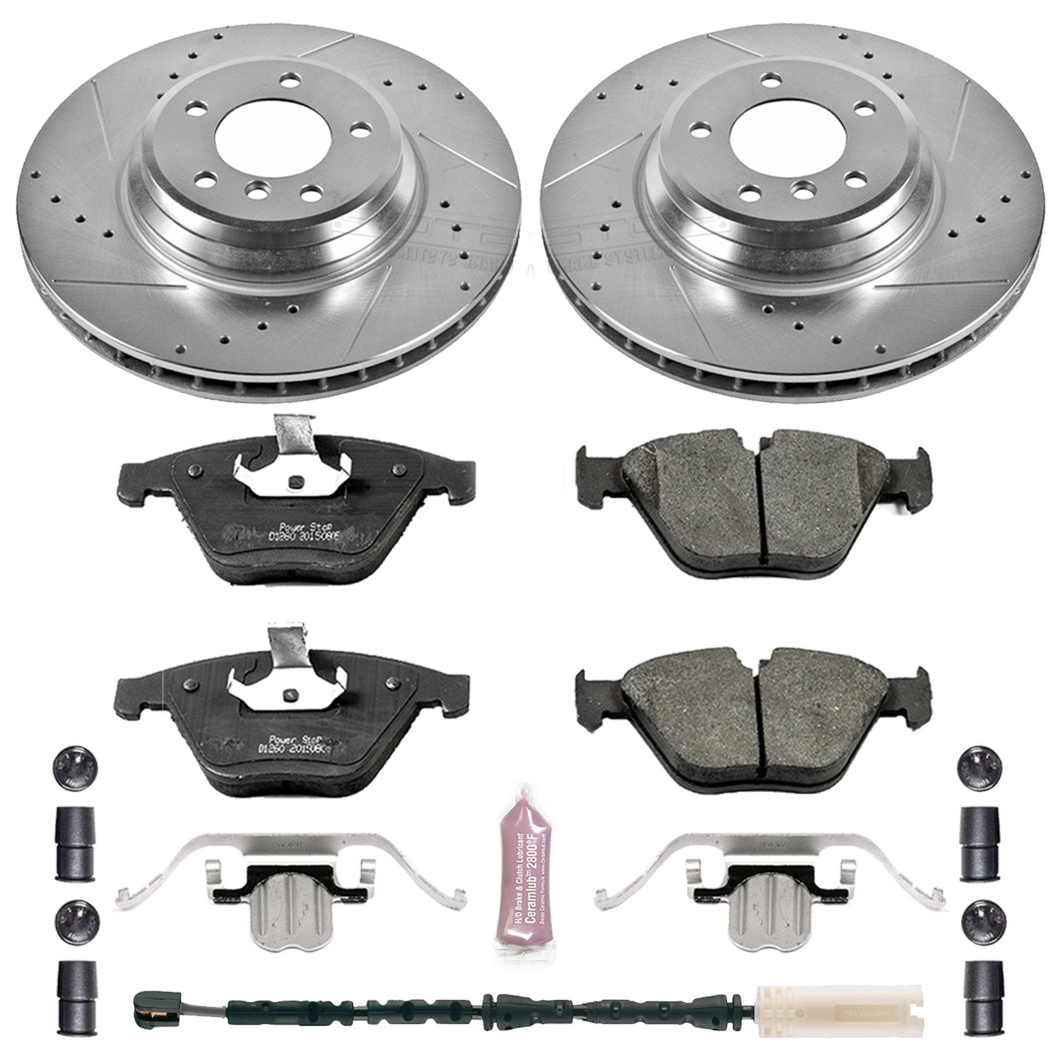 Z23 Carbon Fiber Brake Pads Power Stop K7022 with Drilled & Slotted Brake Rotors Kit