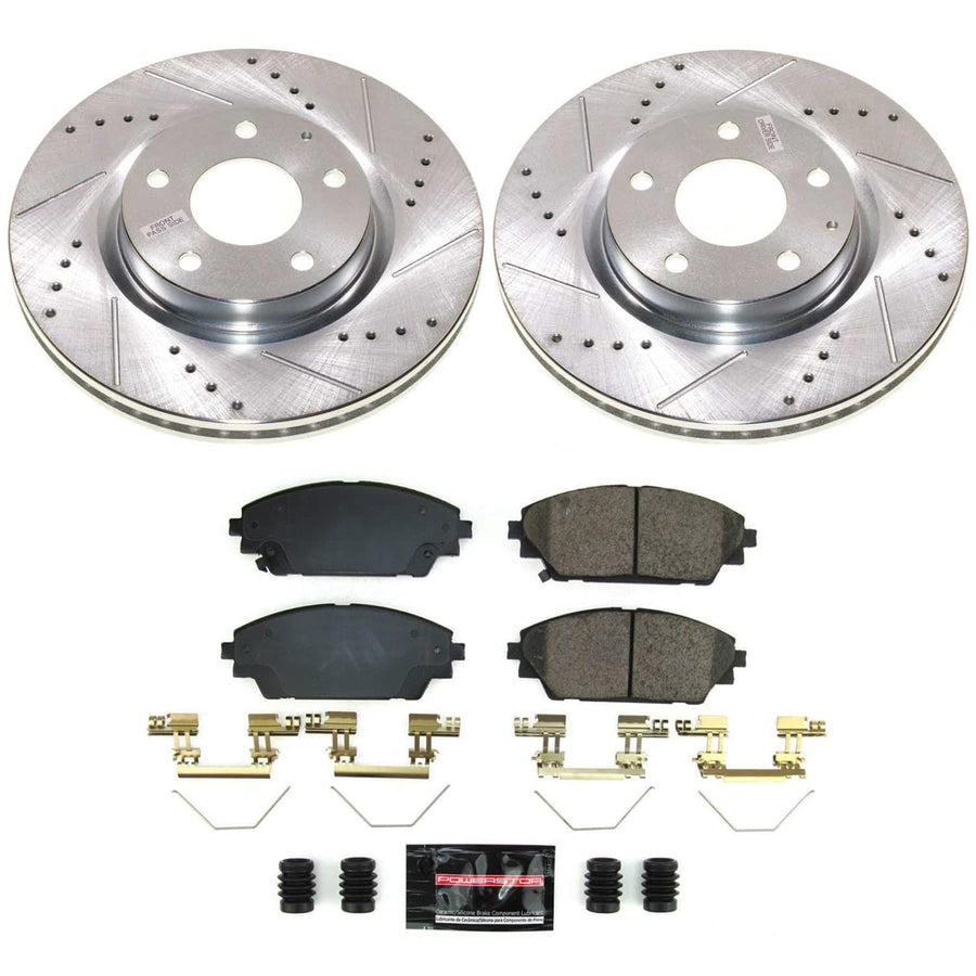 Power Stop K8755 Z23 Carbon-Fiber Ceramic Brake Pads and Drilled and Slotted Rotors Brake Kit For Mazda CX - 30 2020-2022 [Application Specific]
