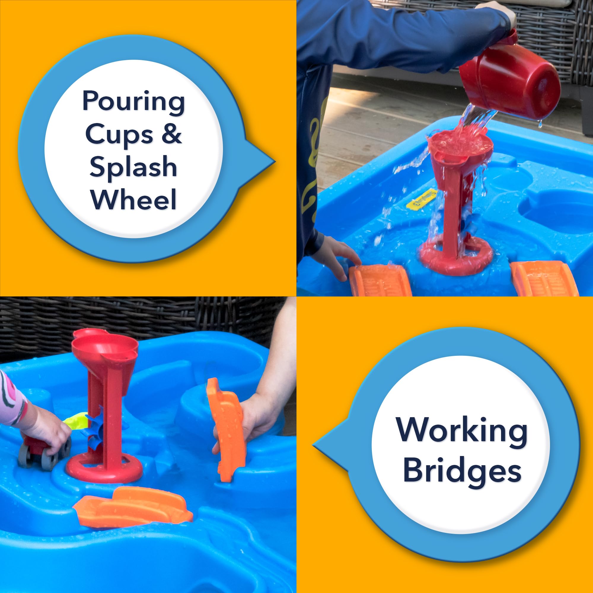 Simplay3 Water Play Table Big River and Roads, Outdoor Activity Table with Track Toys for Toddlers and Kids, 9 Accessories Included, Made in USA