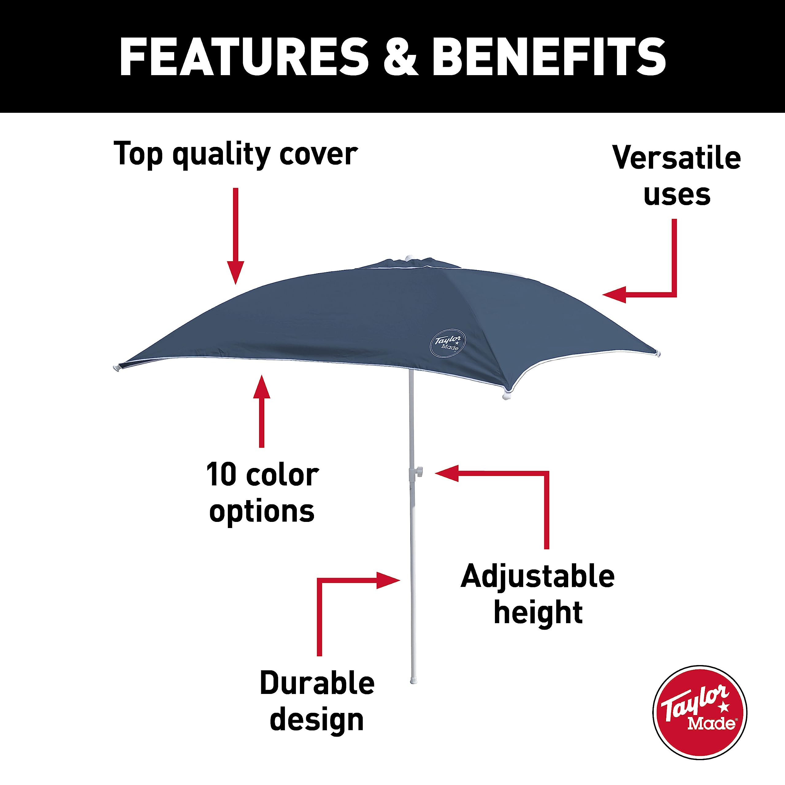 Anchorshade III Taylor Made Boat Shade, Navy, 6' x 6', Adjustable Aluminum Pole to 8 Feet, UV-Treated Fade-Resistant Nylon, Market-Style Top, Carrying Case, Fits Most Boats and Benches – 22046