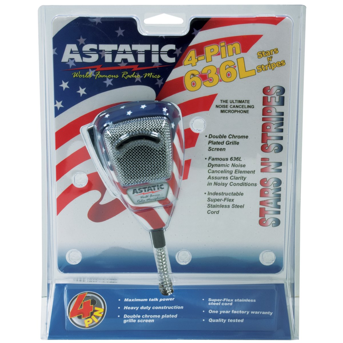 Astatic Stars N' Stripes 302-10309 Noise Canceling 4-Pin CB Microphone