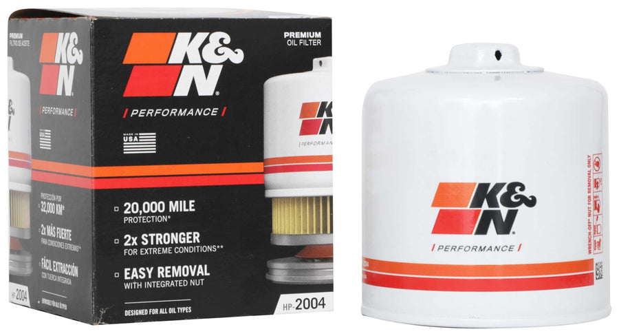 K&N Oil Filter Premium: 20,000 Mile Engine Protection with Wrench Off Nut: Compatible with Select DODGE/CHRYSLER/JEEP/MITSUBISHI Vehicle Models (See Product Description for Select Models), HP-2004