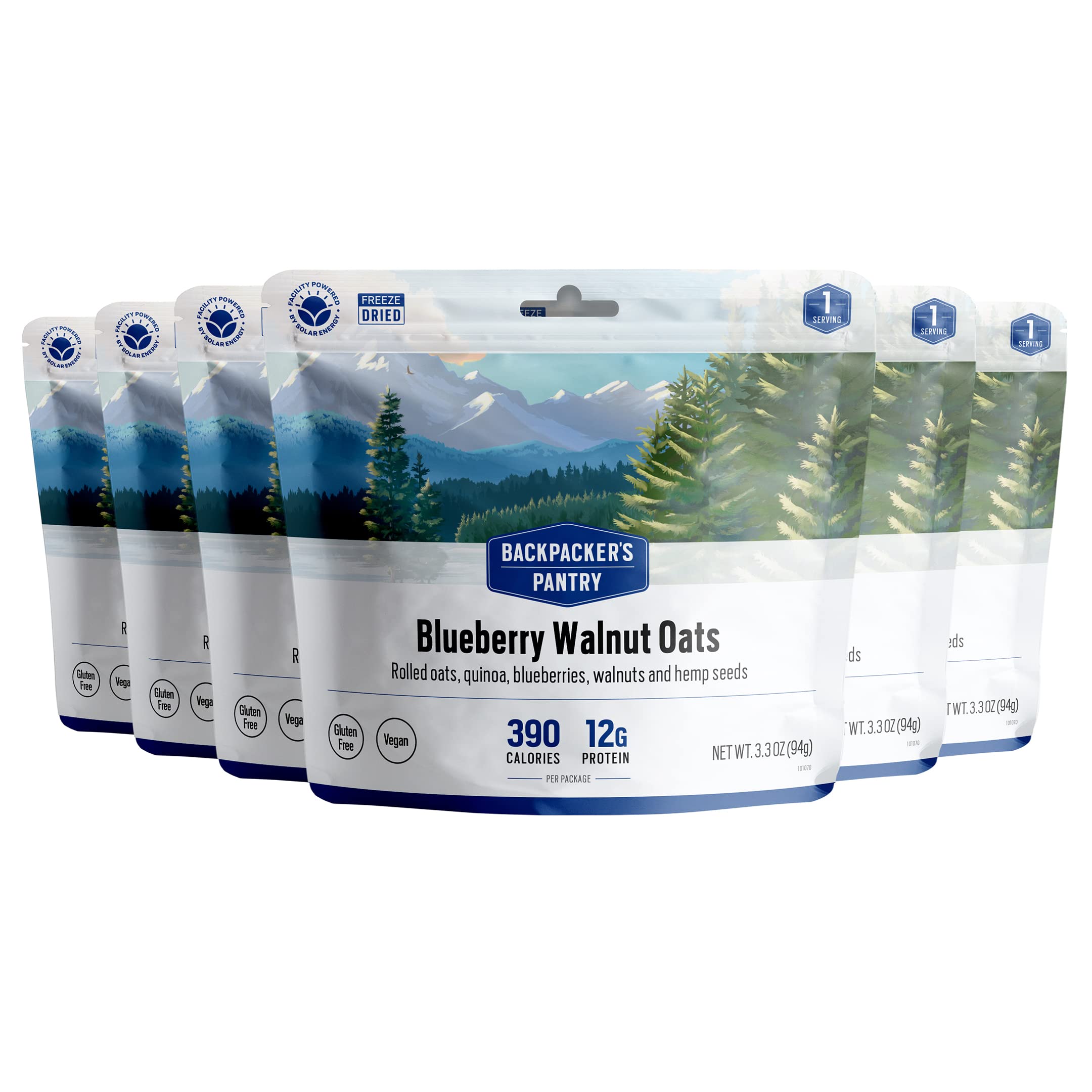 Backpacker's Pantry Organic Walnut Hot Blueberry Oat & Quinoa, 1 Serving Per Pouch (6 Count), Freeze Dried Food, 10 Grams of Protein, Vegan, Dairy Free
