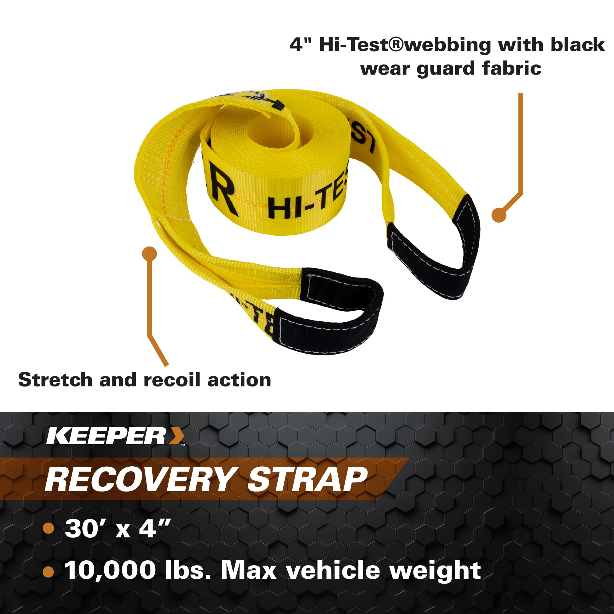 Tow Straps Keeper Heavy Duty with Loops - 4" x 30' Recovery Strap, 20,000 lbs Break Strength - Towing Strap for Cars, Trucks, and SUVs