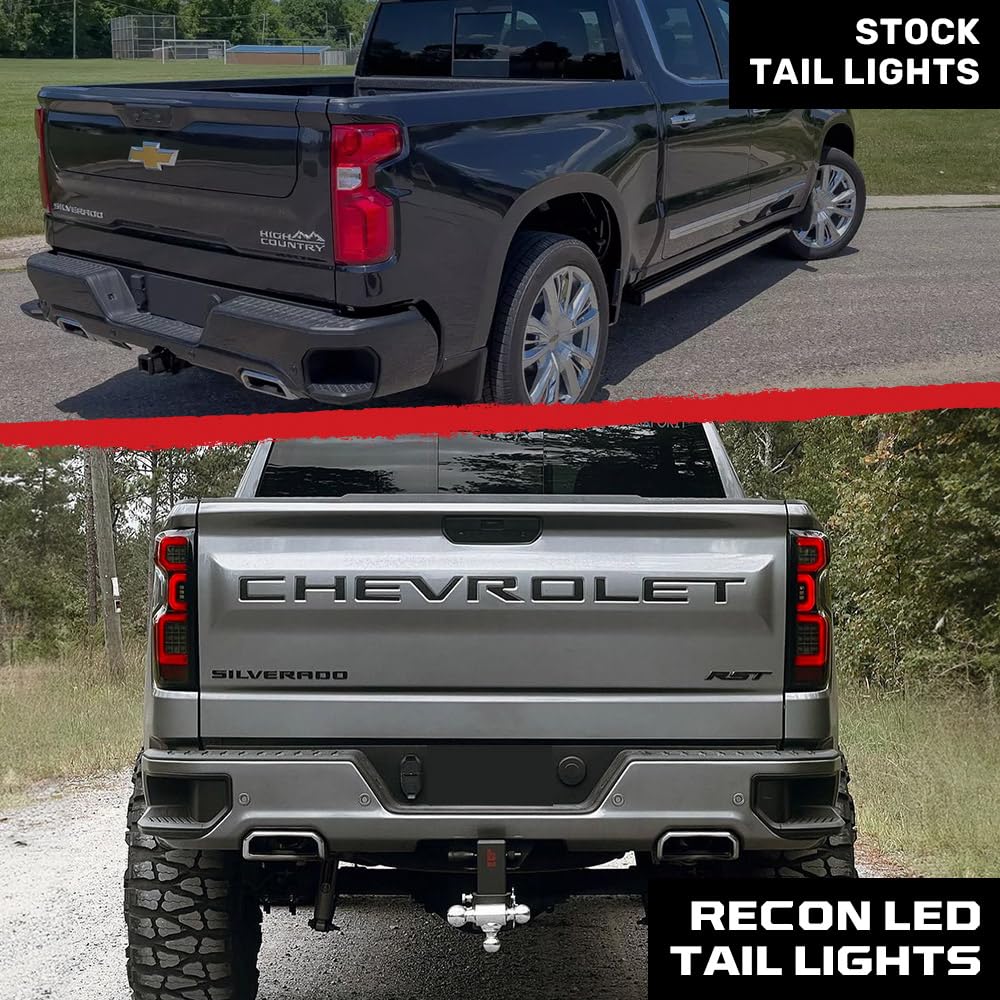 RECON - Premium OLED Tail Lights Fits 19-23 Silverado 1500 & 20-23 2500/3500 Ultra Bright Running Lights (Replaces Factory/OEM LED Tail Lights Only) Smoked Black Lens