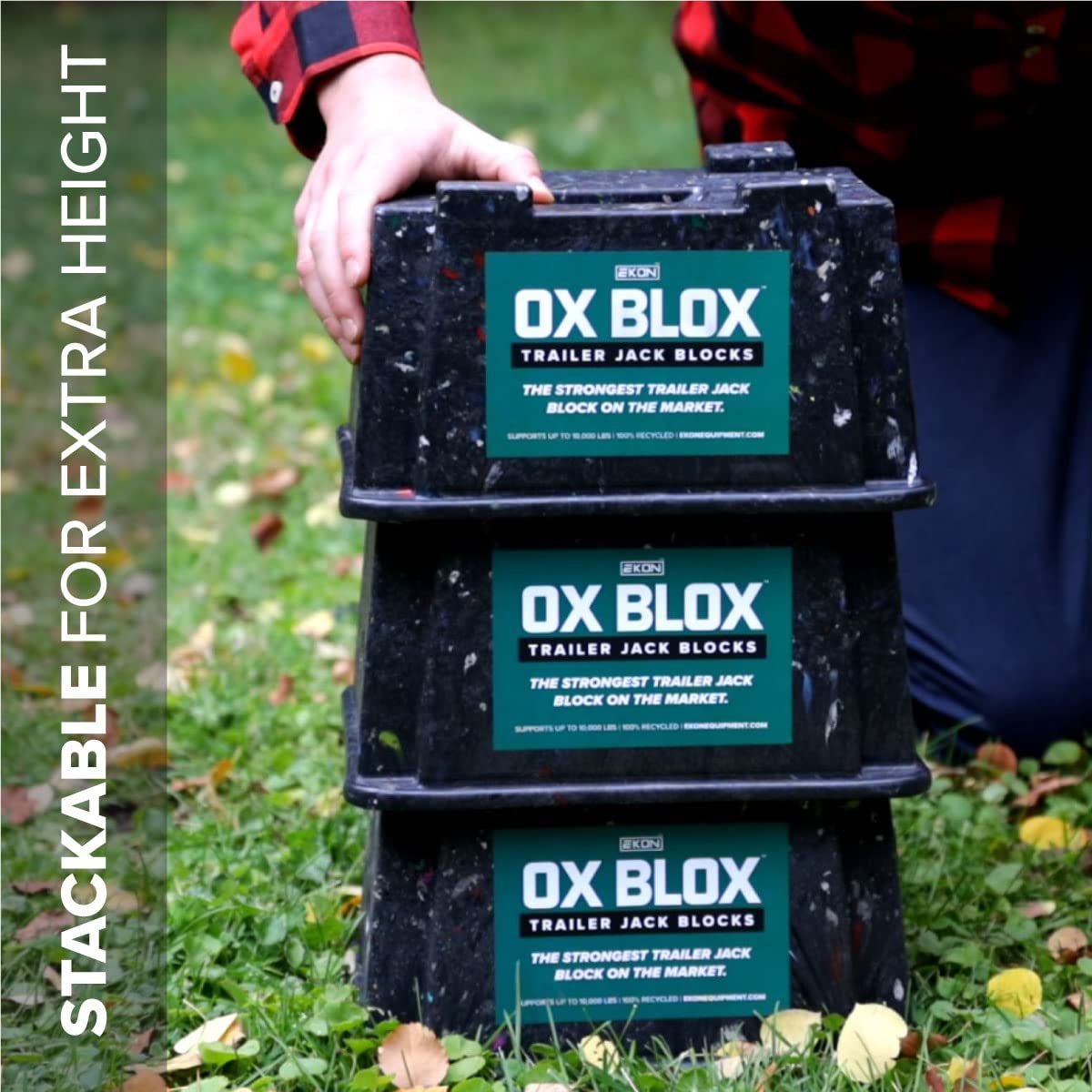 Heavy Duty OX BLOX Trailer Jack Block - Made in USA - 10,000 lbs. Capacity - Super Strong and Durable - 100% Recycled Plastic RV Jack Blocks - Trailers & Camper Essentials