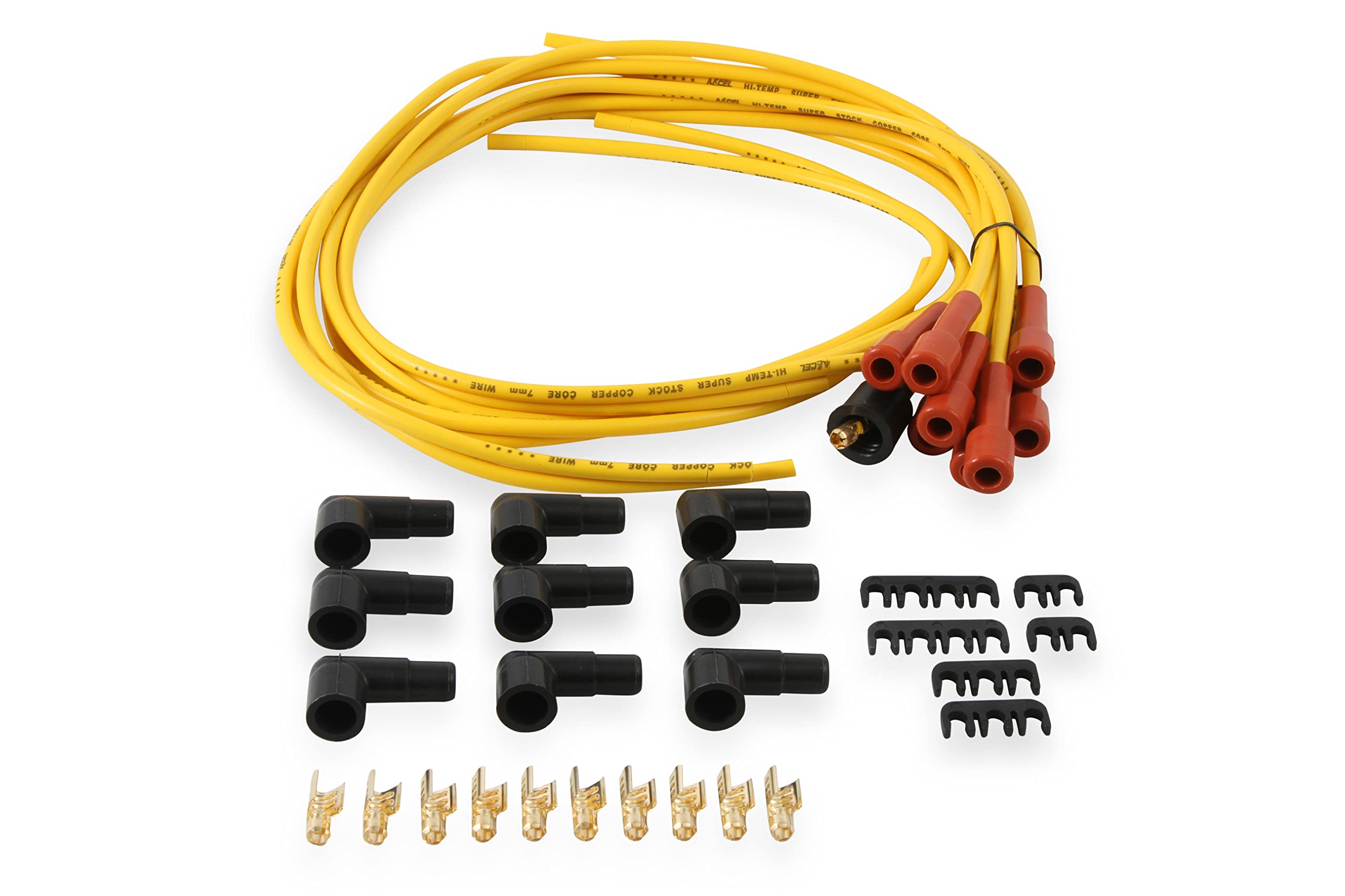 3008 ACCEL Spark Plug Wire Set - 7mm - Super Stock with Copper Core - Universal Straight Boots - Yellow