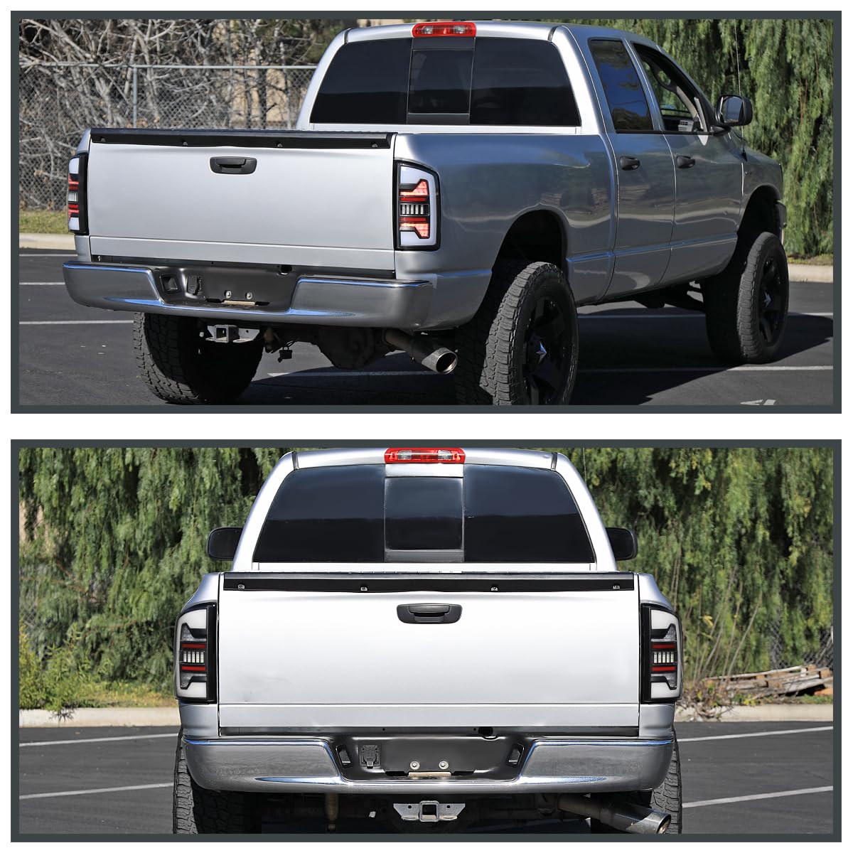 Black Tail Lights w/White LED SPEC-D TUNING Compatible with 2007-2008 Dodge Ram 1500/2500 / 3500, Left + Right Pair Assembly