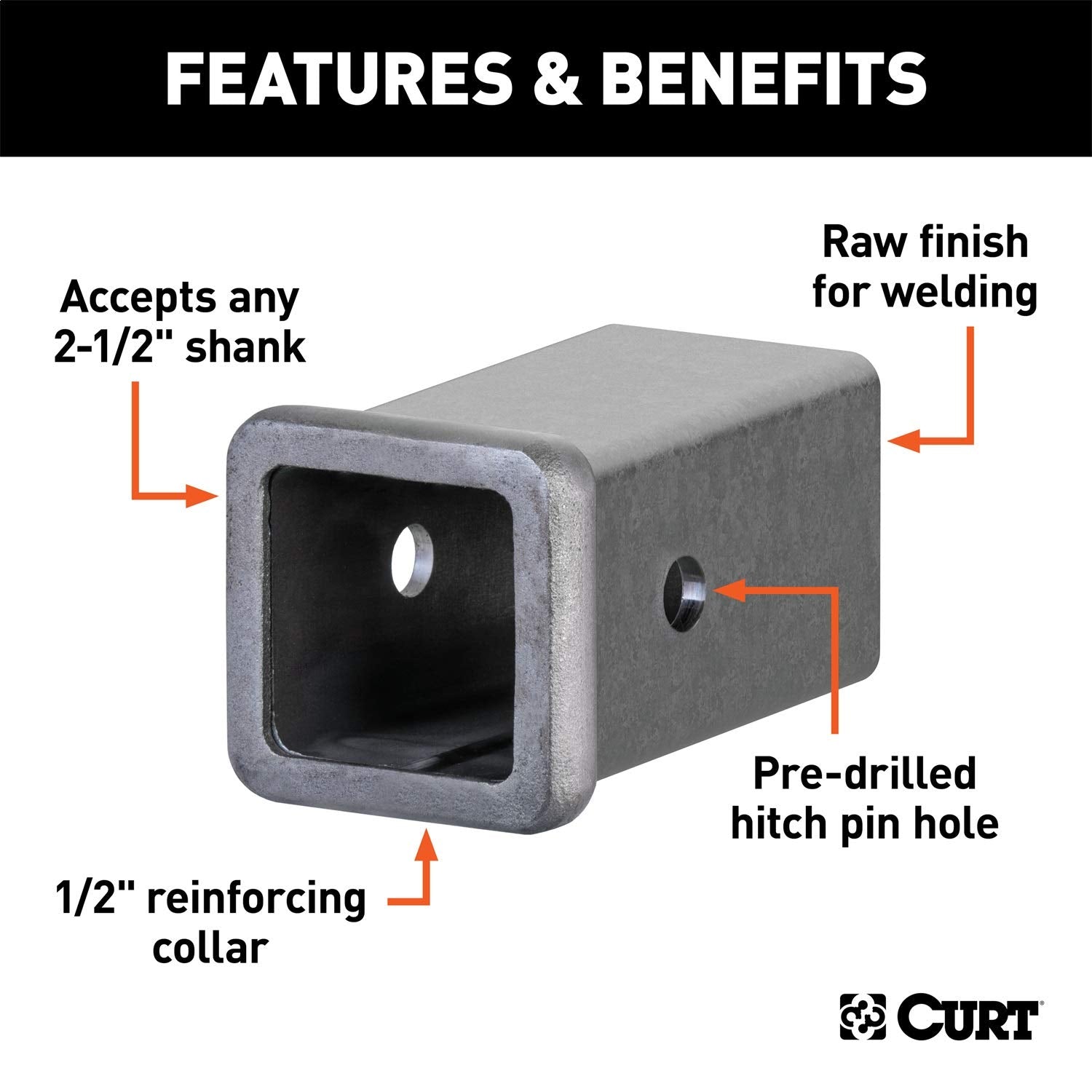 CURT 2-1/2-Inch x 6-Inch Weld-On Raw Steel Trailer Hitch Receiver Tube 49516