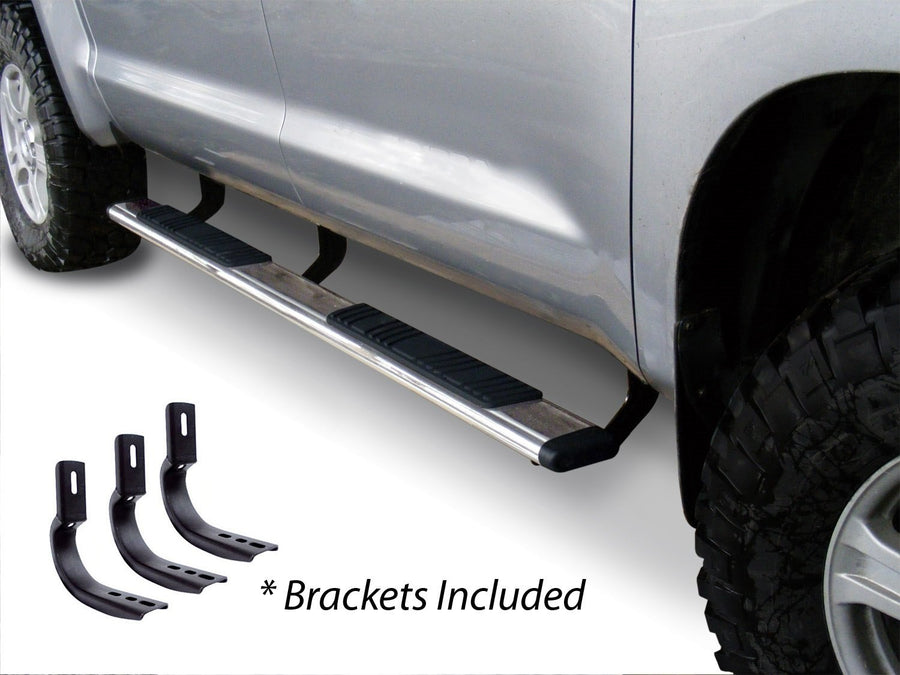 Go Rhino 5" Low Profile OE Xtreme Sidesteps & Brackets | Stainless Steel, Polished | 685409787PS | Fits 2002-2008 Dodge Ram 1500 Quad Cab Pickup; 2003-2009 Dodge Ram 2500, 3500 Quad Cab Pickup