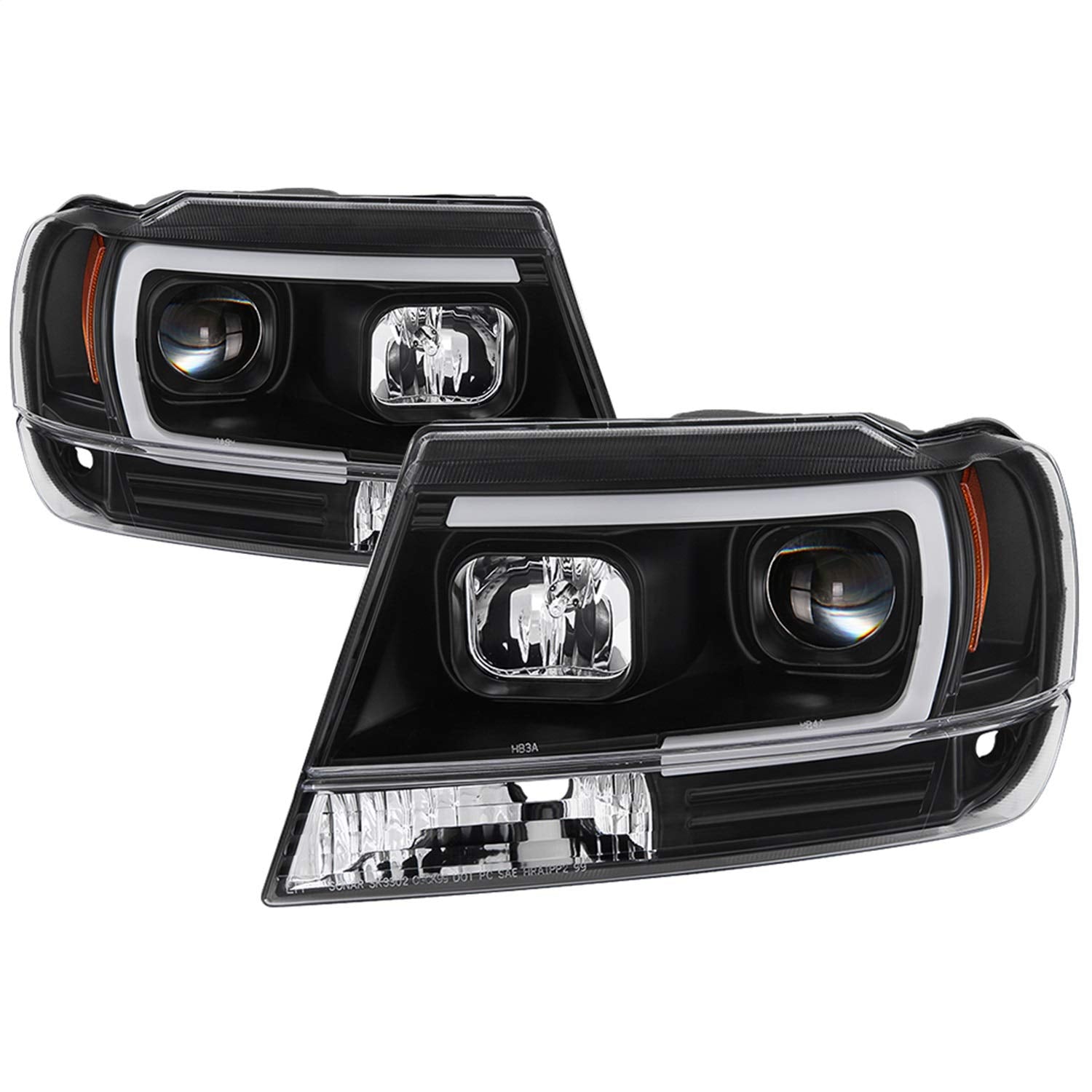 Jeep Grand Cherokee Spyder 5085221 99-04 Version 2 Light Bar Projector Headlights - Black