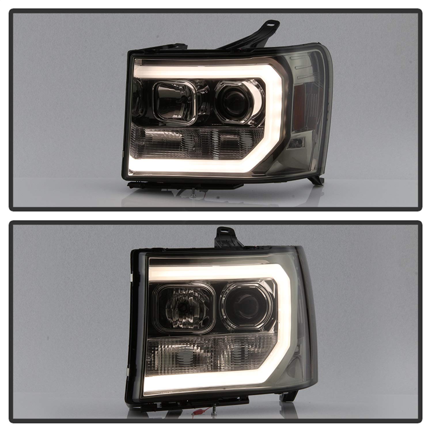 GMC Sierra 1500/2500/3500 07-13 / GMC Sierra Denali 08-13 / GMC Sierra 2500HD/3500HD 07-13 Spyder Auto 5083654 Version 2 Projector Headlights - Light Bar DRL LED - Smoke