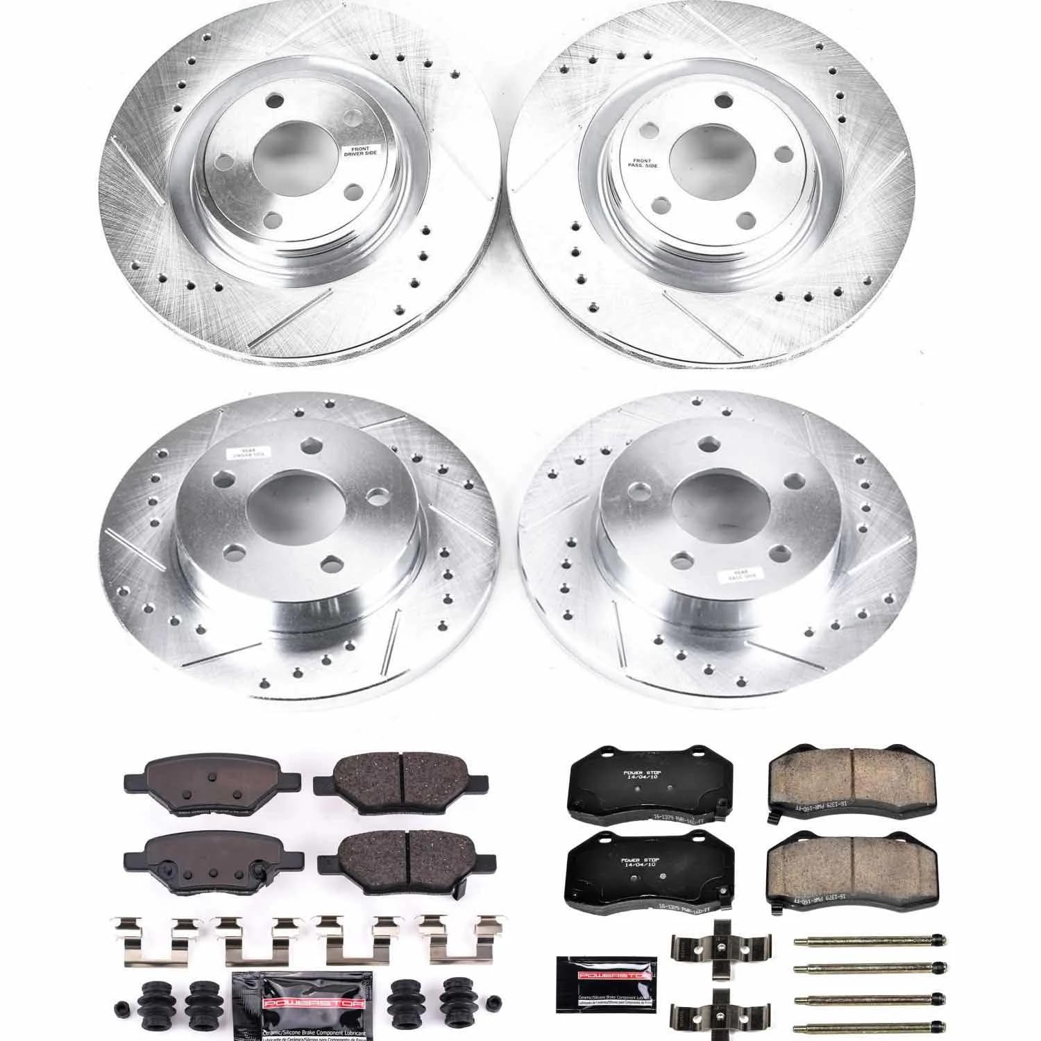 Power Stop K5534 Z23 Carbon Fiber Brake Pads Front and Rear with Drilled & Slotted Brake Rotors Kit For Chevrolet HHR 2009-2010 [Model Specific]