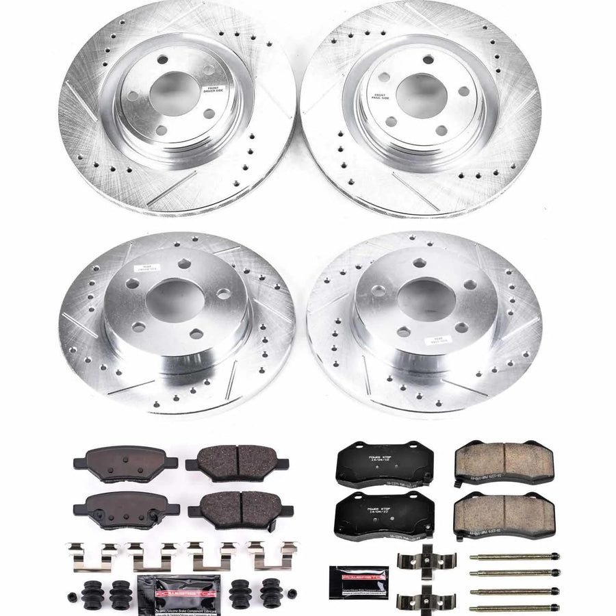 Power Stop K5534 Z23 Carbon Fiber Brake Pads Front and Rear with Drilled & Slotted Brake Rotors Kit For Chevrolet HHR 2009-2010 [Model Specific]