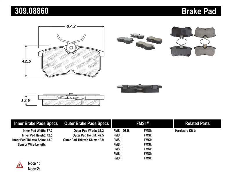 Sport Brake Pads StopTech 309.08860 with Shims