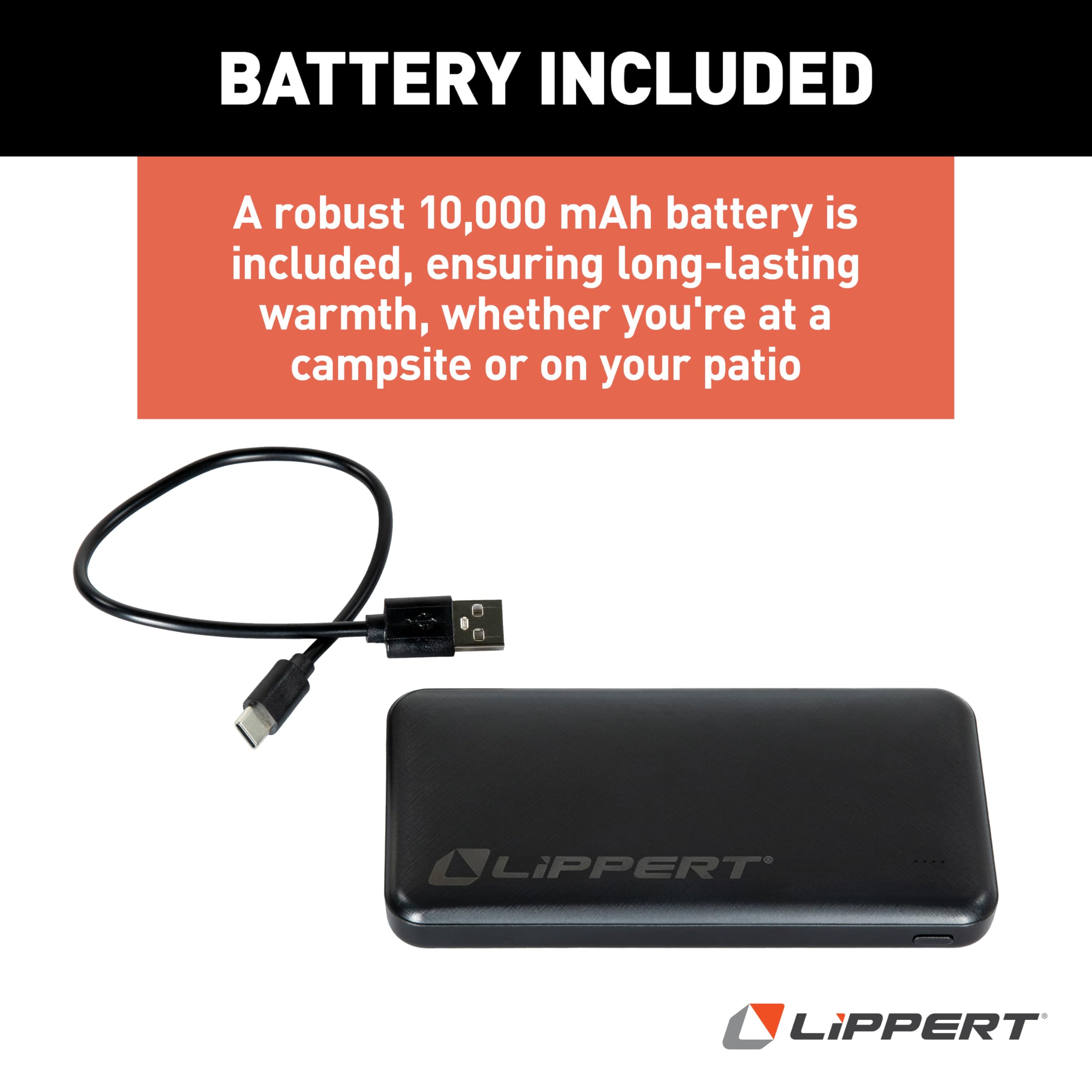 Lippert Heated Big Bear Dark Grey Folding Camping Loveseat with Power Banks, Four Heat Zones, 600-lb. Weight Capacity, 600D Polyester Fabric, High-Loft Cushioning, Zippered Carrying Bag - 2024043335