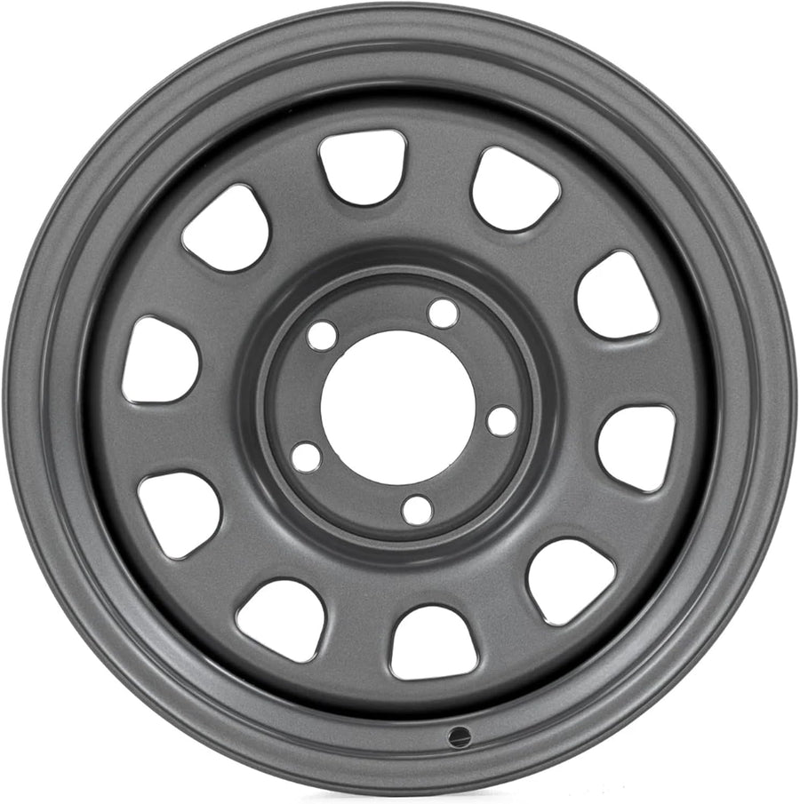 Gray Rough Country Steel Wheel - 15x8, 5x4.5 Bolt Pattern, 19mm Offset, 3.30 Bore, Heavy-Duty D-Window Off-Road Rim for Trucks & Jeeps
