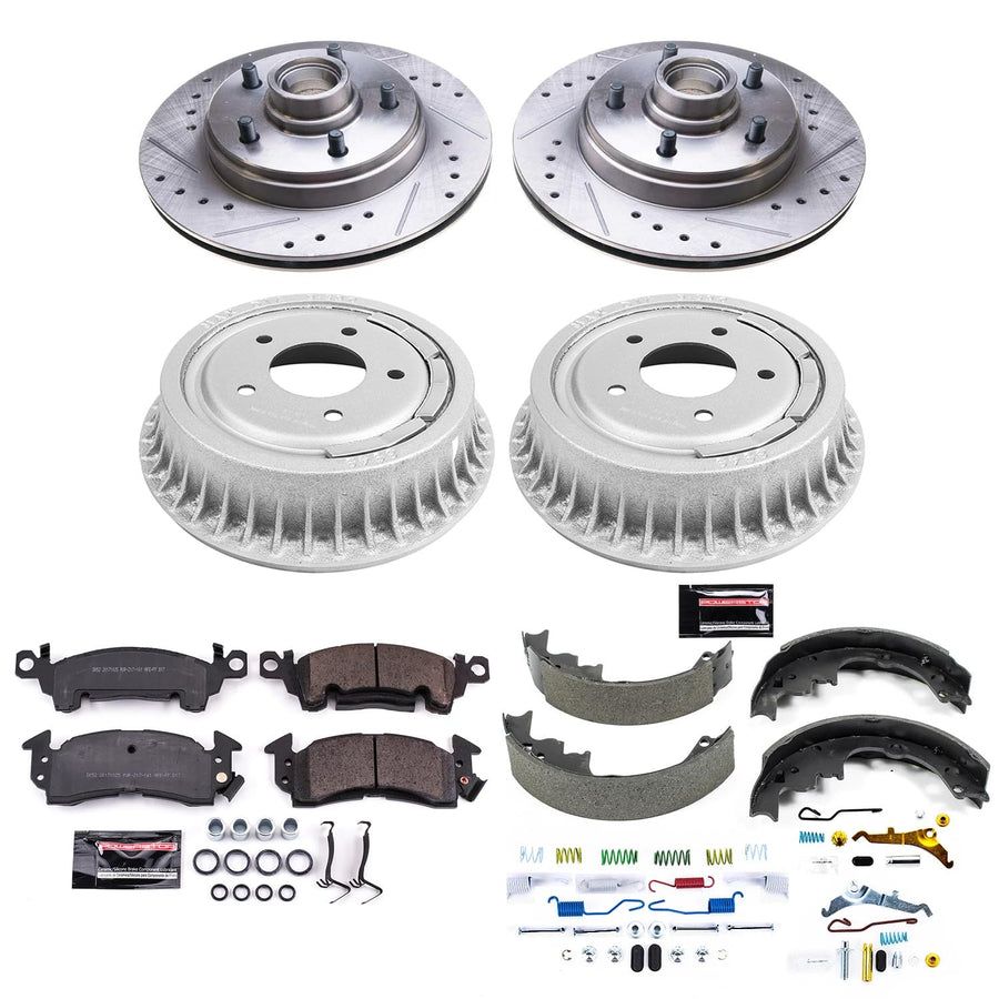 Power Stop K15047DK Z23 Carbon Fiber Brake Pads Front and Rear with Drilled & Slotted Brake Drums Kit For Chevrolet Astro 1990-1993 [Model Specific]