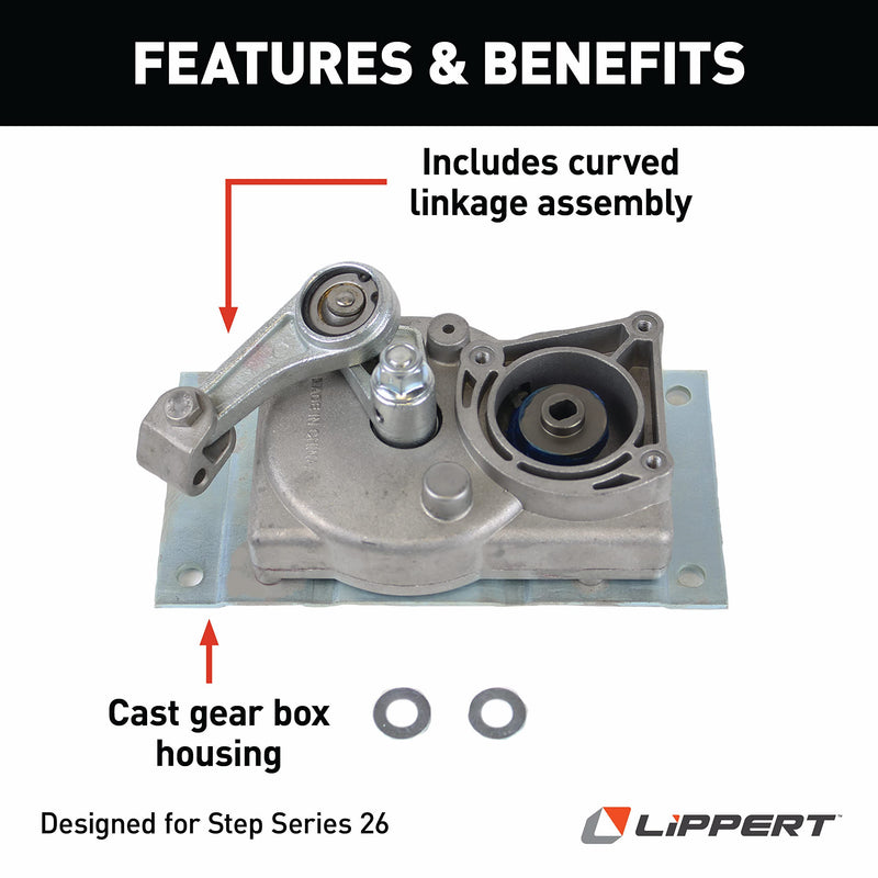 Kwikee Gear Box Linkage with C — Step Series 26 Designed Specifically — Robust, Strong Build Quality Made with Cast Gear Box Assembly and Curved Linkage Assembly — 379162