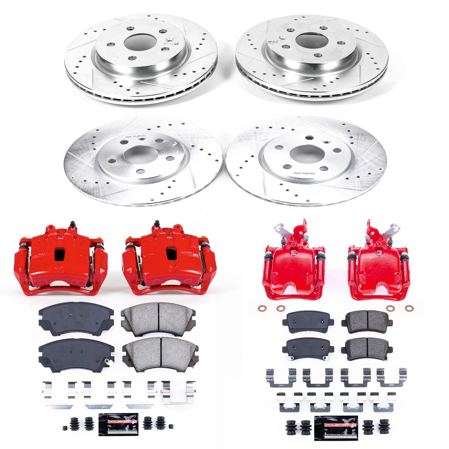 Power Stop Z23 Evolution Front and Rear Brake Kit-Drilled/Slotted Rotors, Carbon Ceramic Brake Pads & Calipers For 2010-2011 Saab 9-5 [Model Specific]